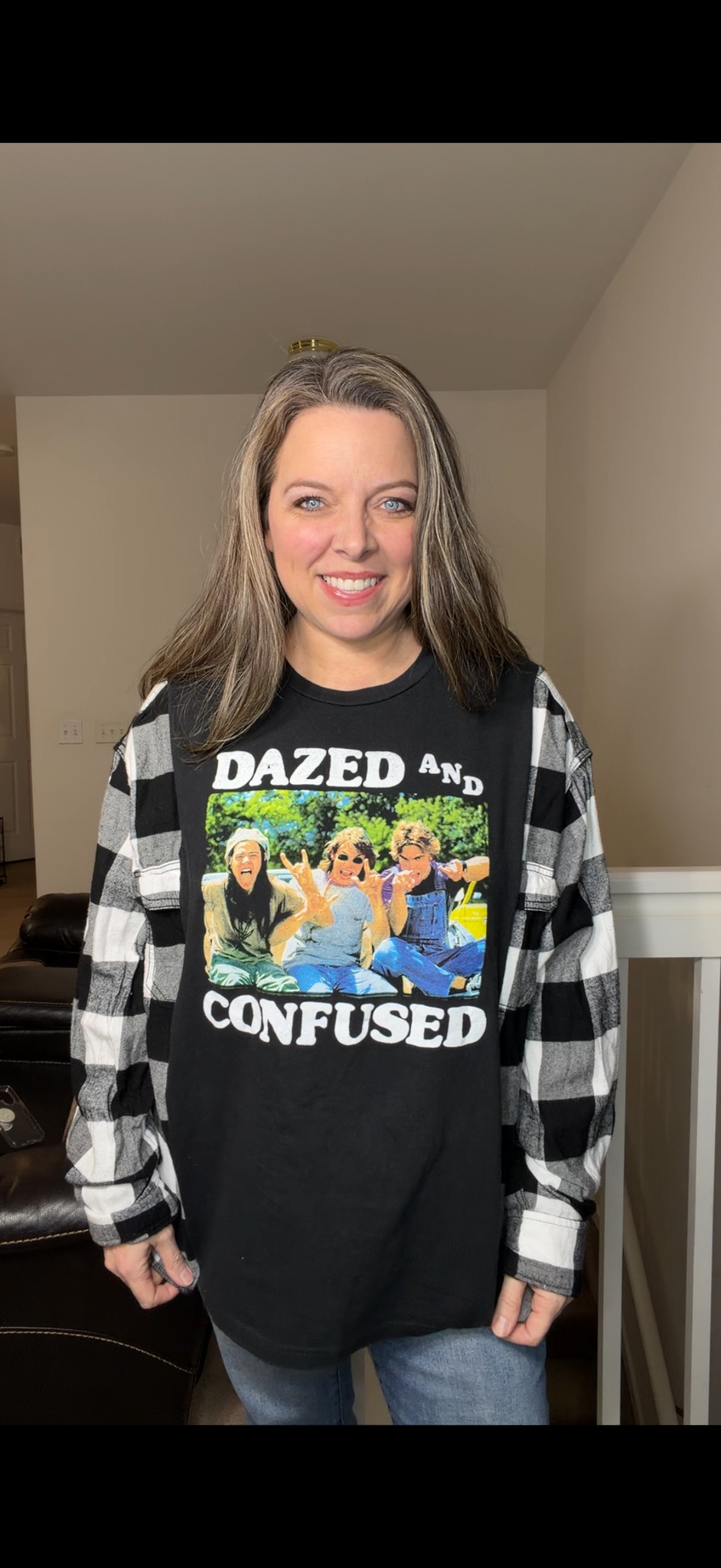 Upcycled Dazed - women's 1X/2X T-shirt with flannel sleeves
