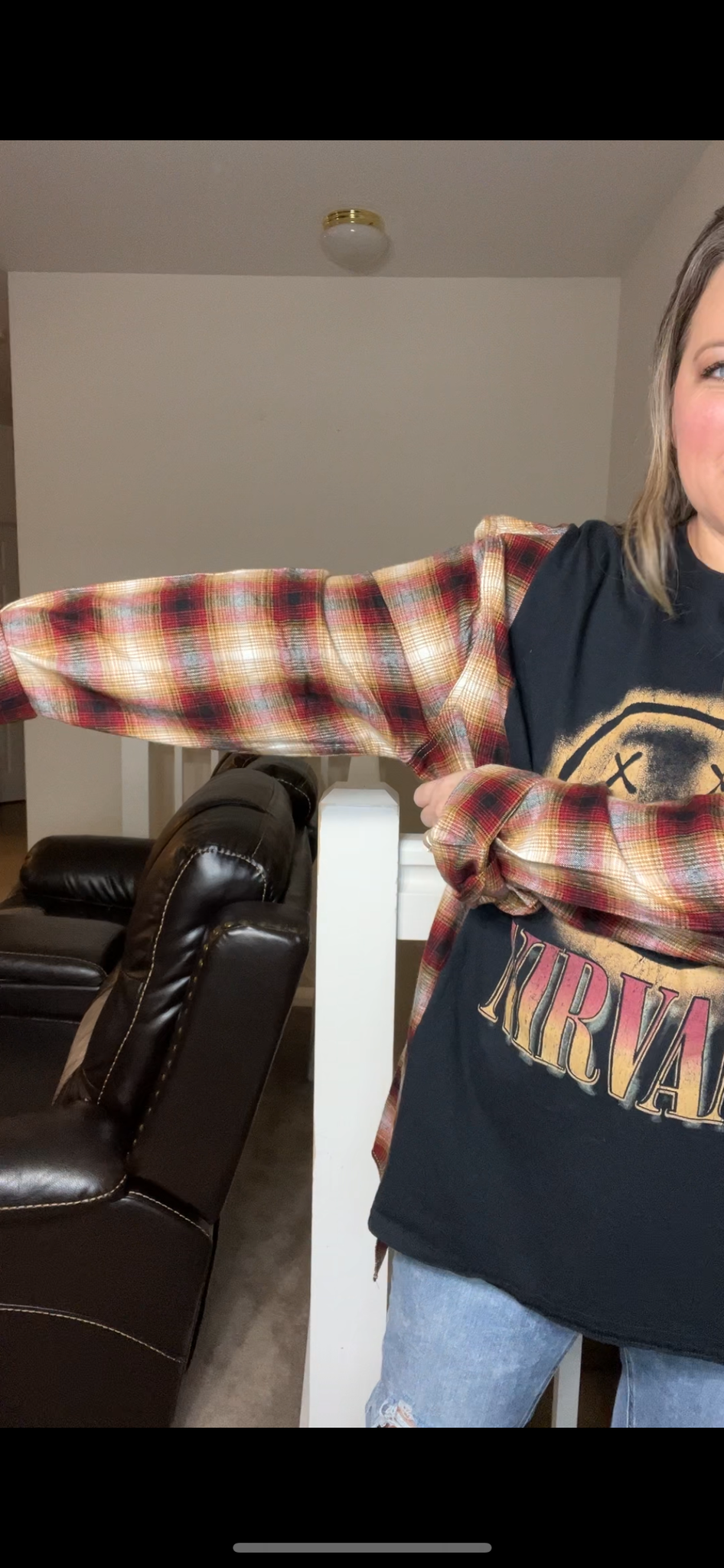 Upcycled Nirvana – women’s 2X long - T-shirt with flannel sleeves