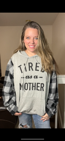 Upcycled Tired – women’s 2X French terry shirt with flannel sleeves