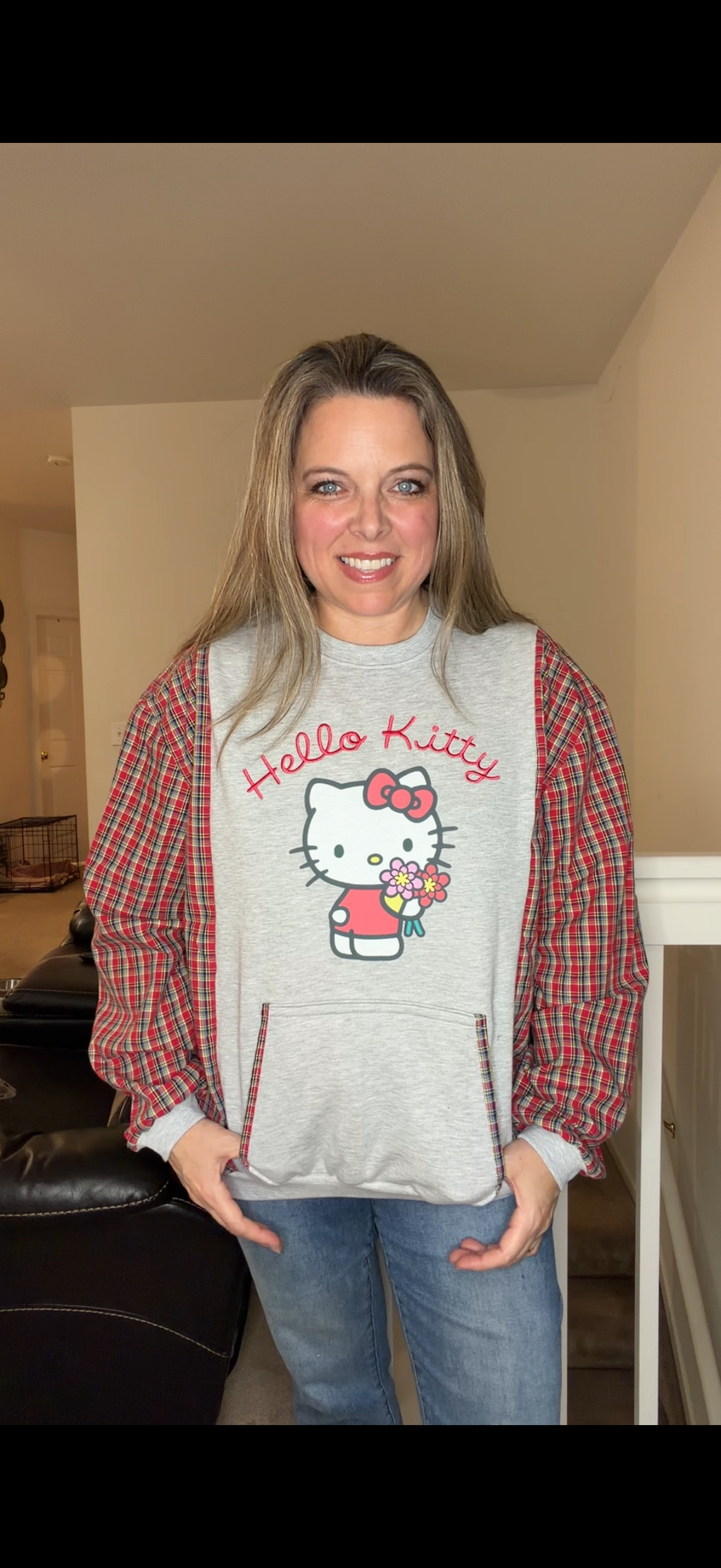 Upcycled Hello Kitty - women's medium – midweight sweatshirt with cotton sleeves