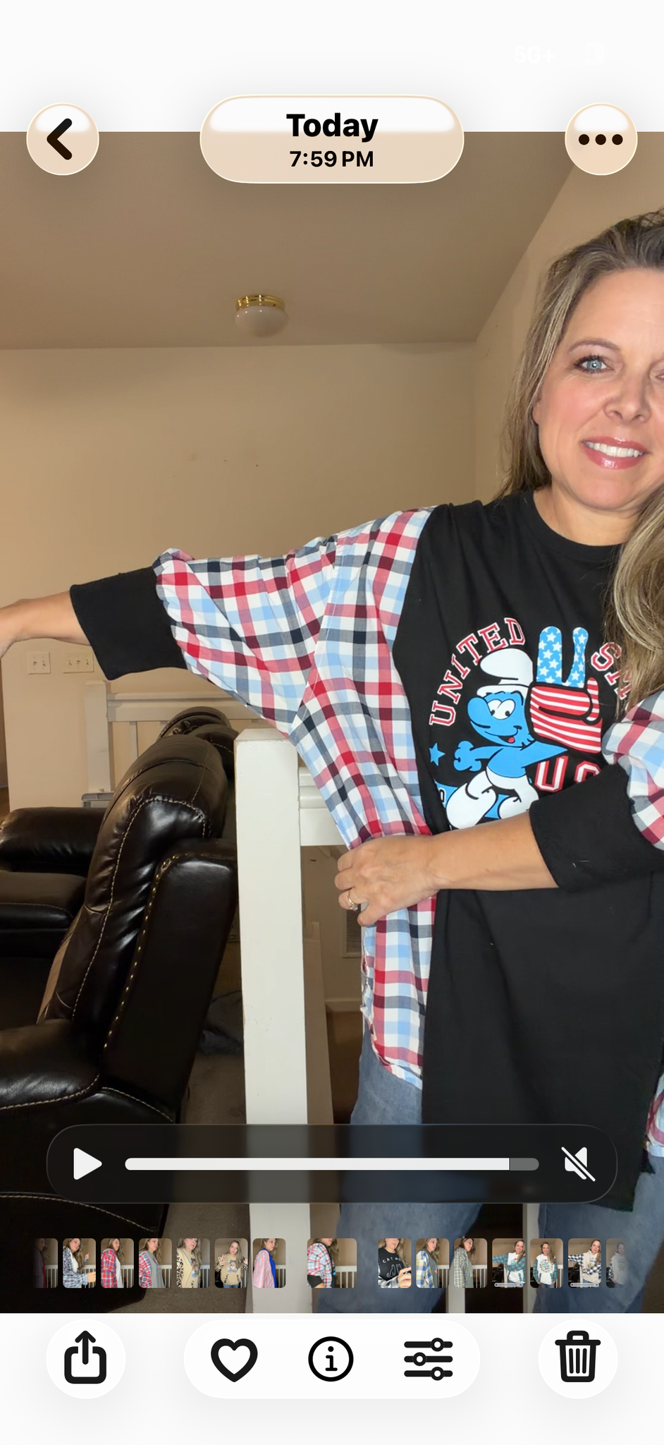 Upcycled Smurf USA - women's 2X/3X T-shirt with 3/4 sleeves ￼