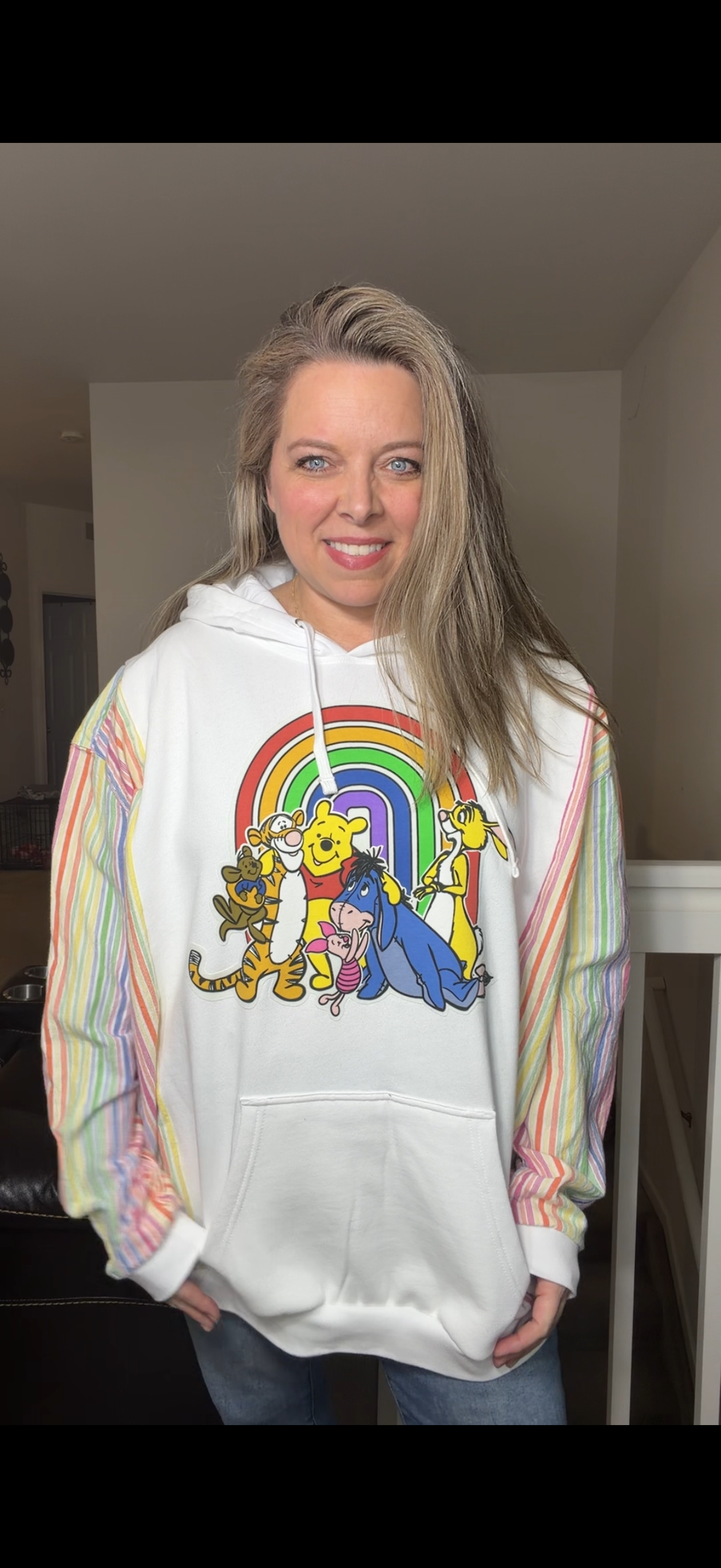 Upcycled Pooh Friends - women's 3X midweight sweatshirt with cotton sleeves – sleeves slightly more fitted