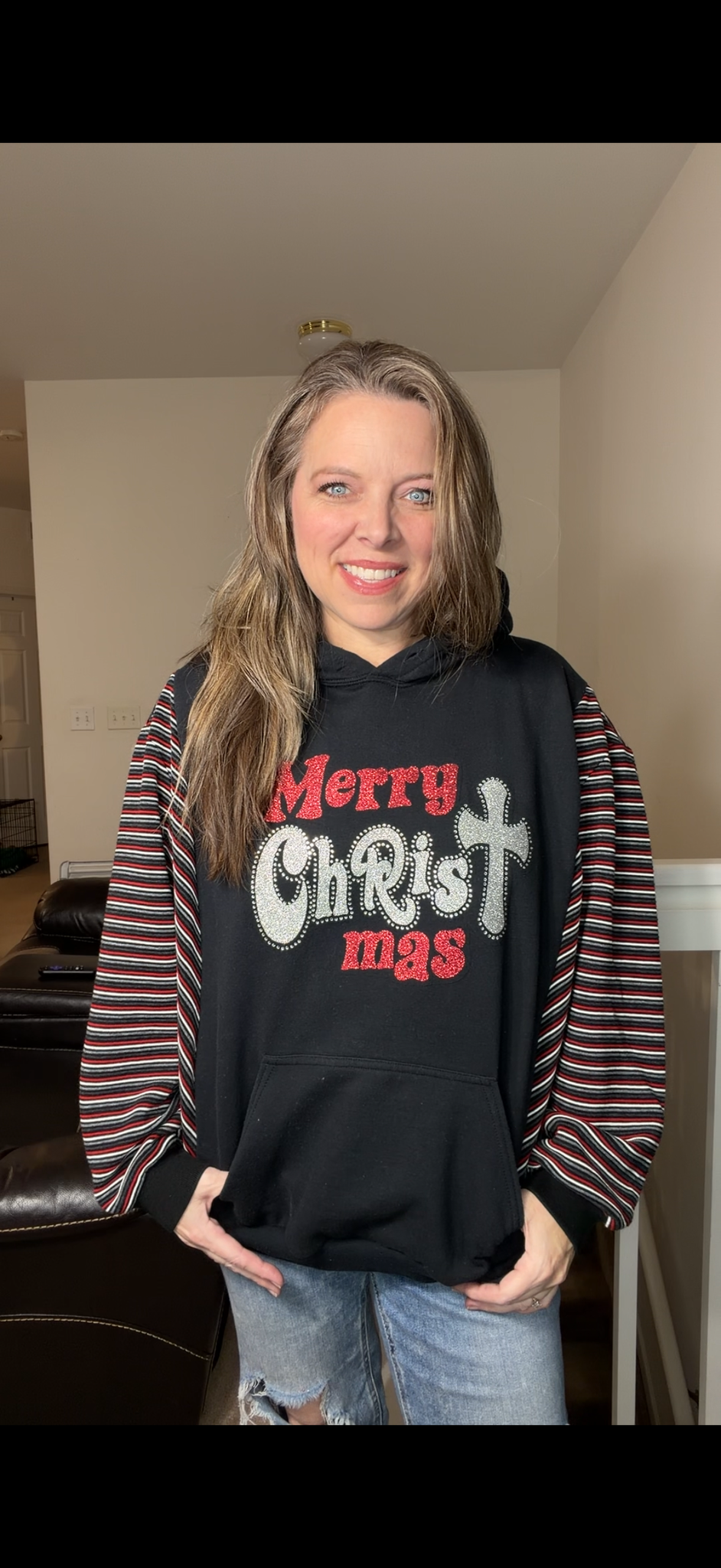 Upcycled CHRISTmas - women's large midweight sweatshirt with stretch sleeves