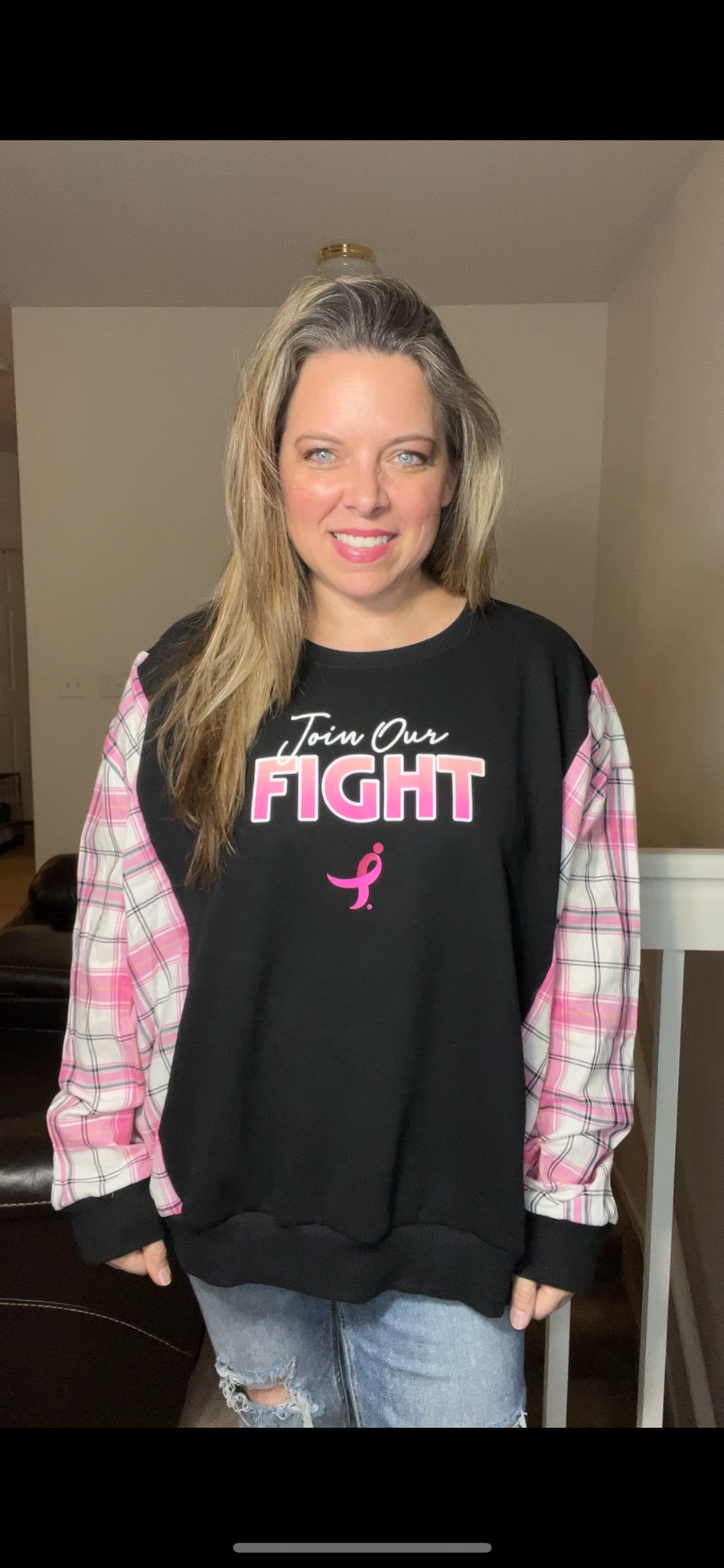 Upcycled Fight – women’s 1X – midweight sweatshirt with thin flannel sleeves – sleeves slightly tighter￼