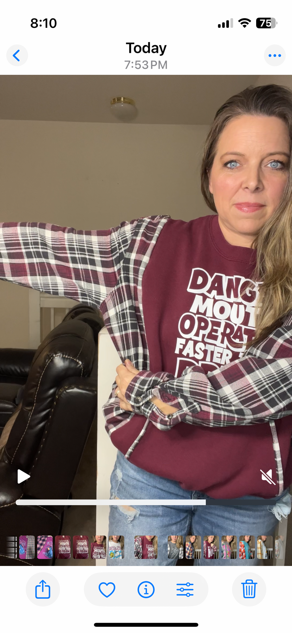 Upcycled Mouth – women’s XL midweight sweatshirt with flannel sleeves