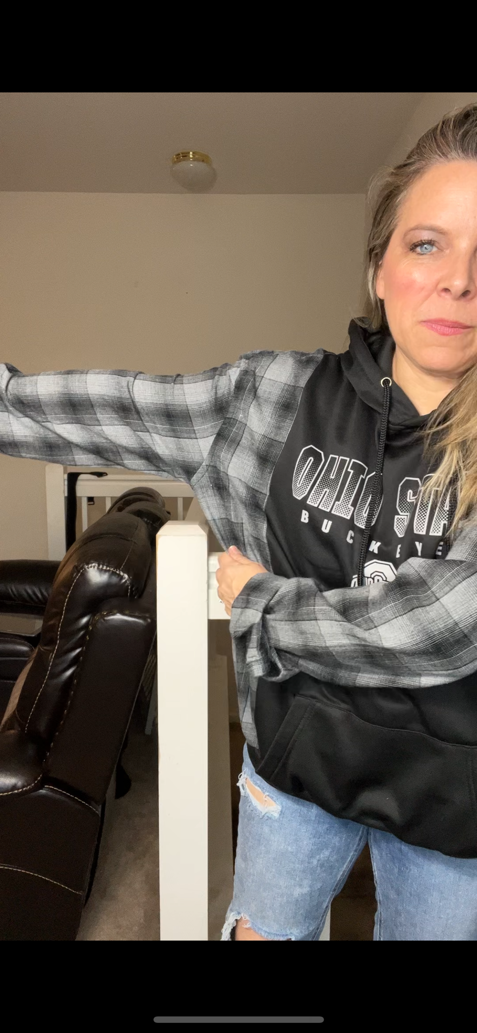 Upcycled Ohio State – women’s XL/oneX midweight sweatshirt with flannel sleeves