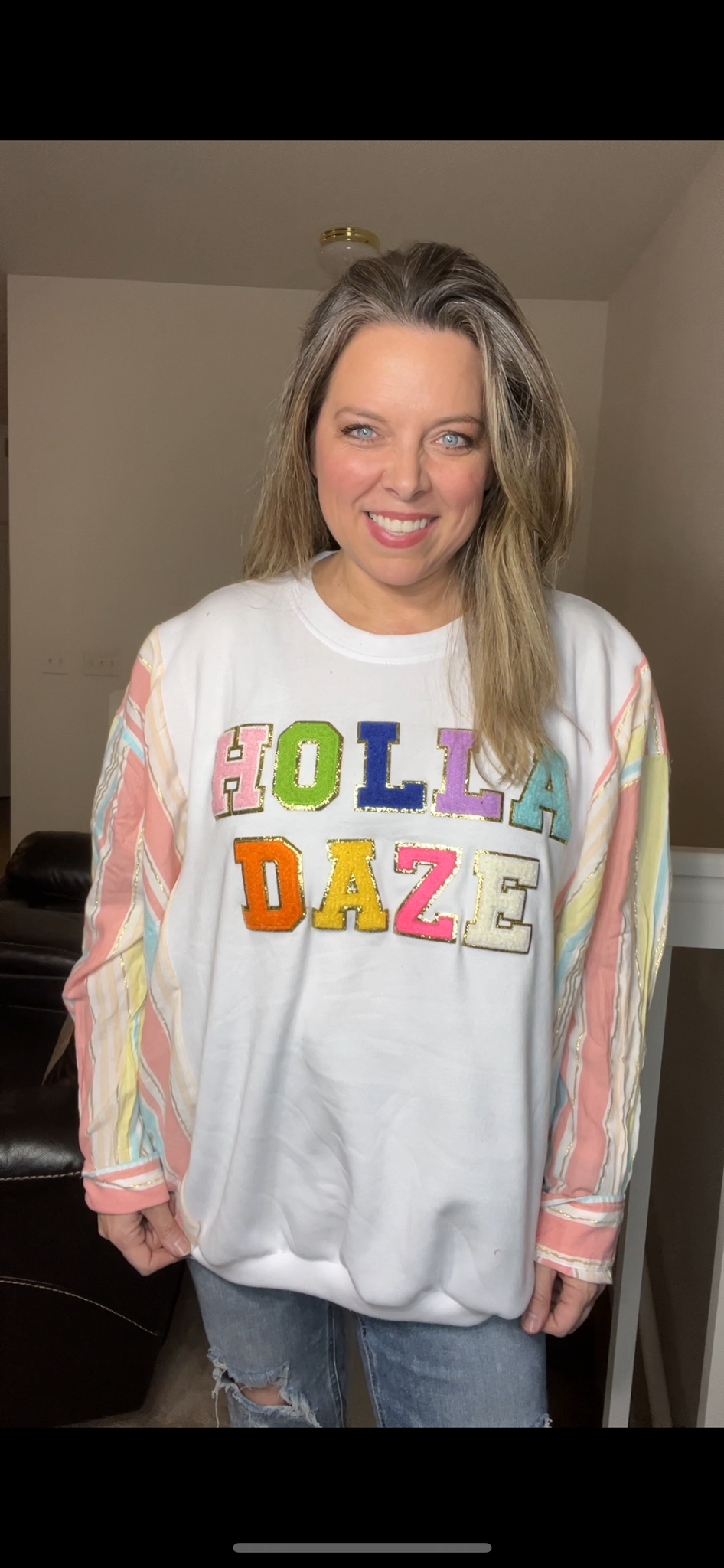 Upcycled Holla Daze - Women’s 2X – midweight sweatshirt with thin cotton sleeves