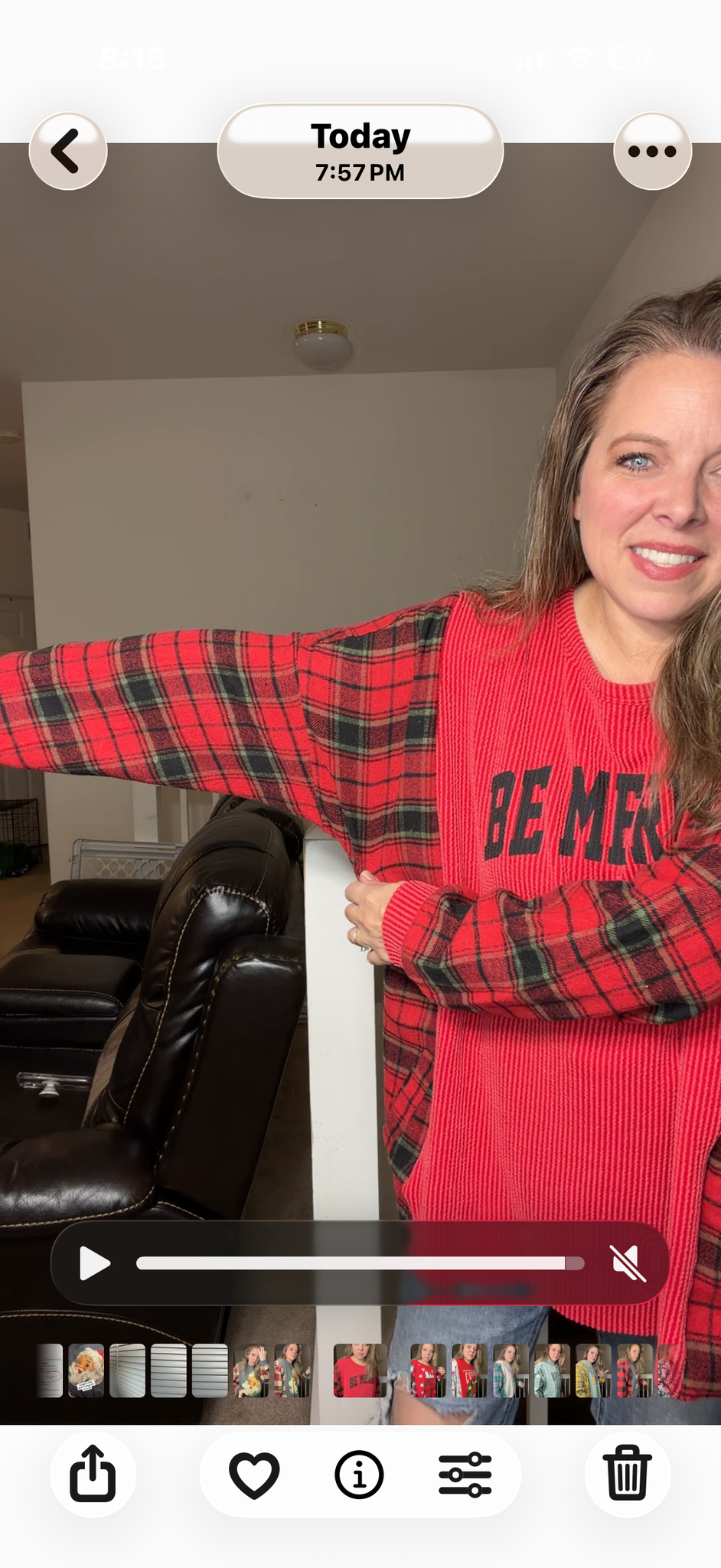 Upcycled Be Merry – women's 3X stretch ribbed shirt with flannel sleeves