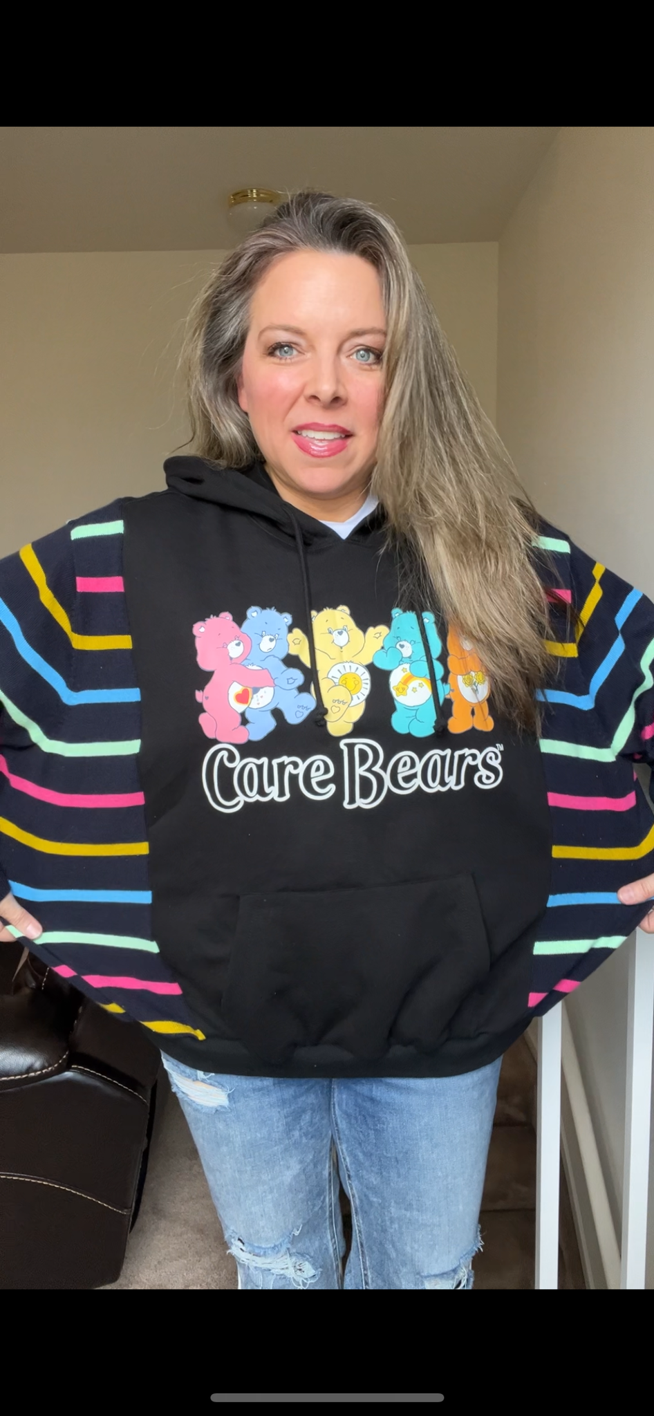 Upcycled Care Bears – women’s XL – midweight sweatshirt with soft stretch, knit sleeves