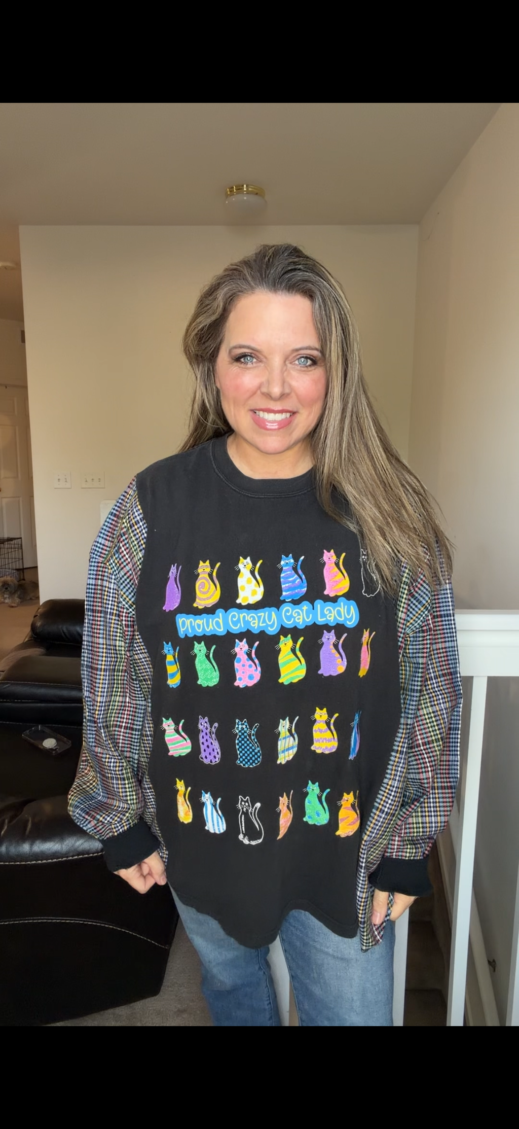 Upcycled Cat Lady - women's 2X/3X T-shirt with cotton sleeves
