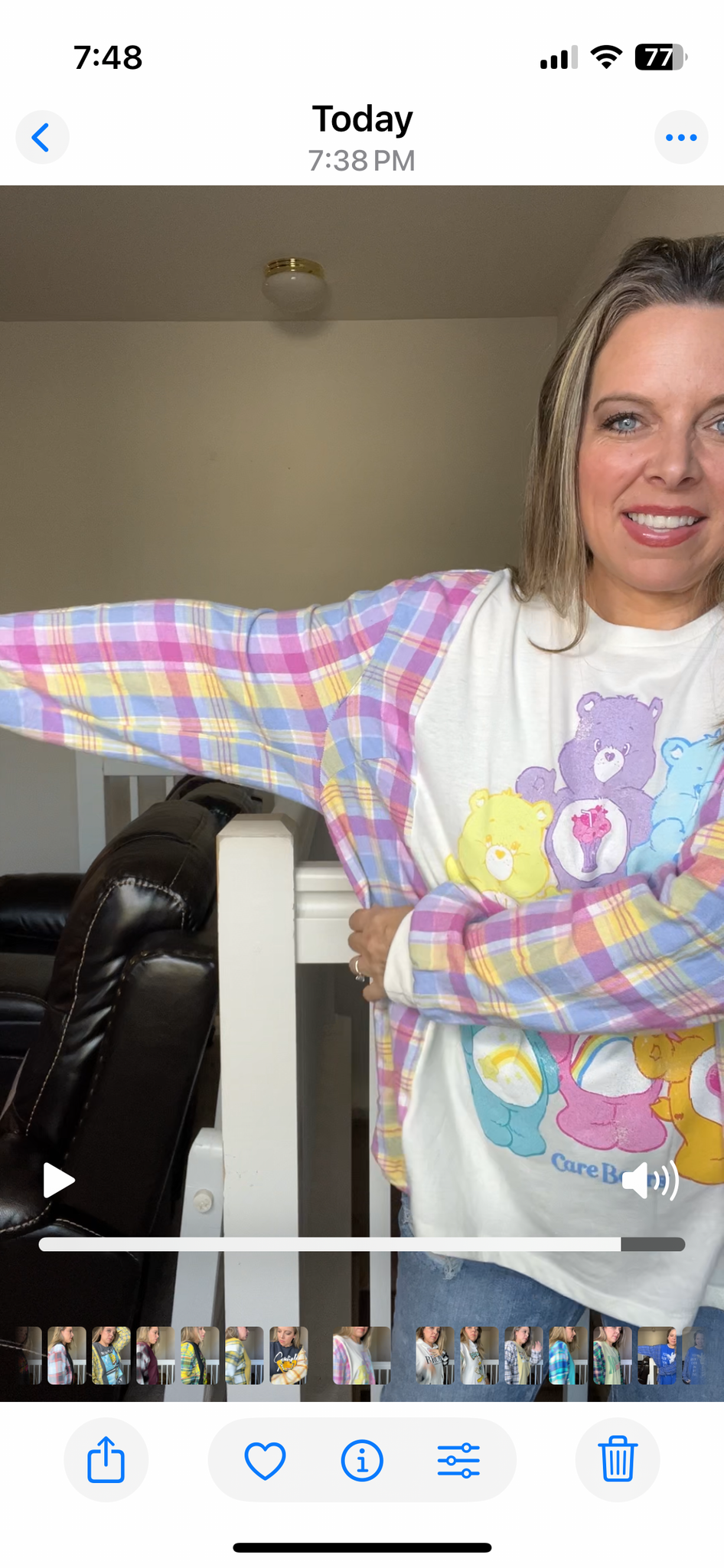 Upcycled Carebear – women’s 1X/2X T-shirt with flannel sleeves