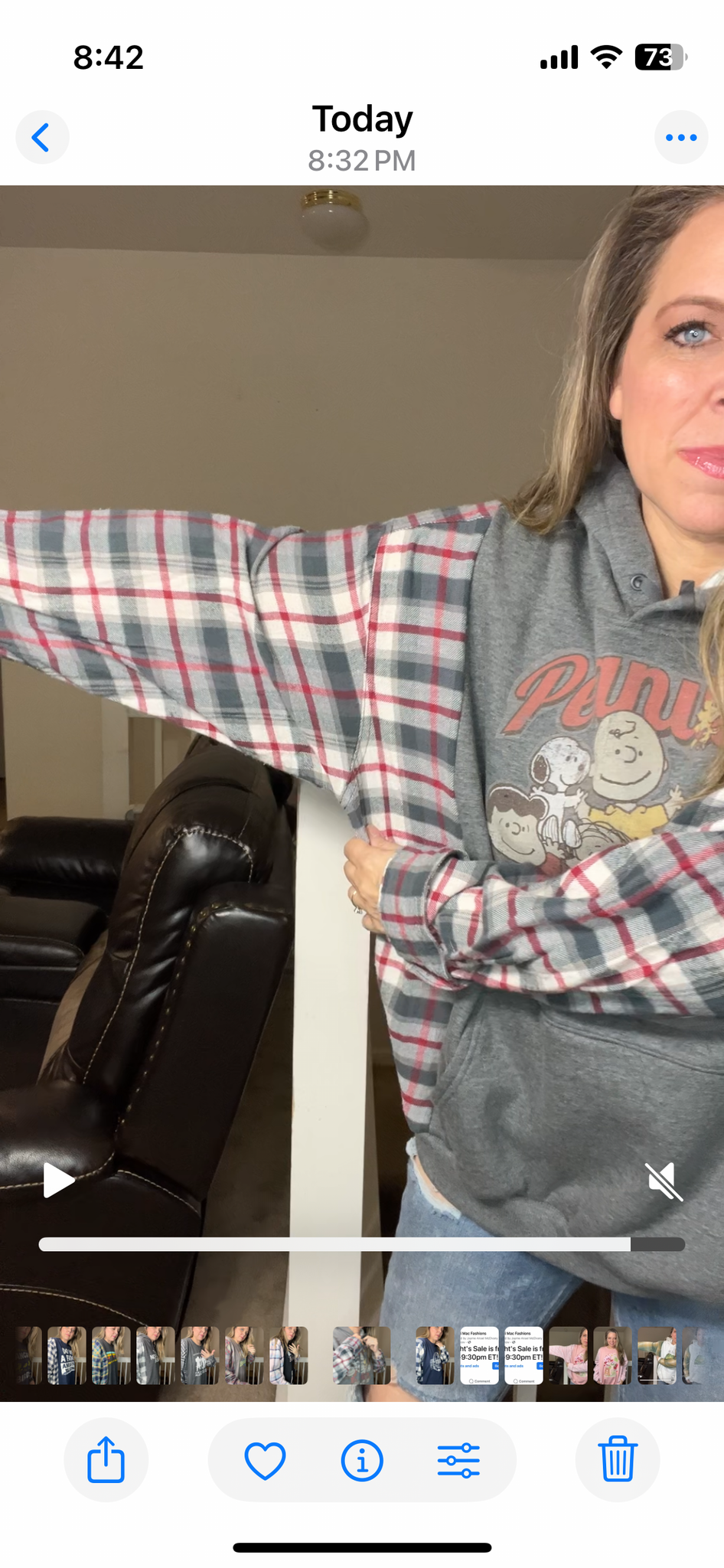Upcycled Peanuts – women’s 3X midweight sweatshirt with flannel sleeves