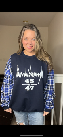 Upcycled Signature – women’s 2X – midweight sweatshirt with flannel sleeves