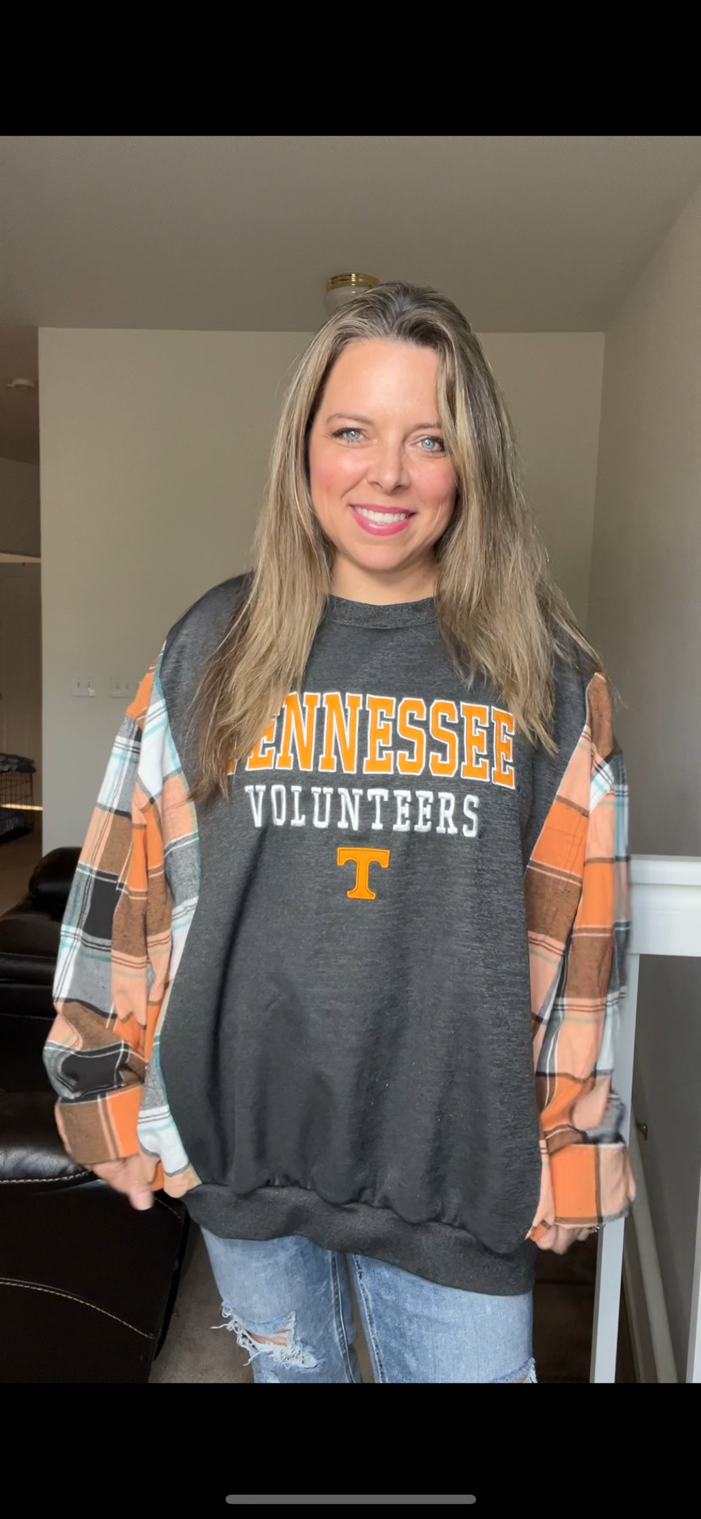 Upcycled Tennessee – women’s 3X – midweight sweatshirt with flannel sleeves￼