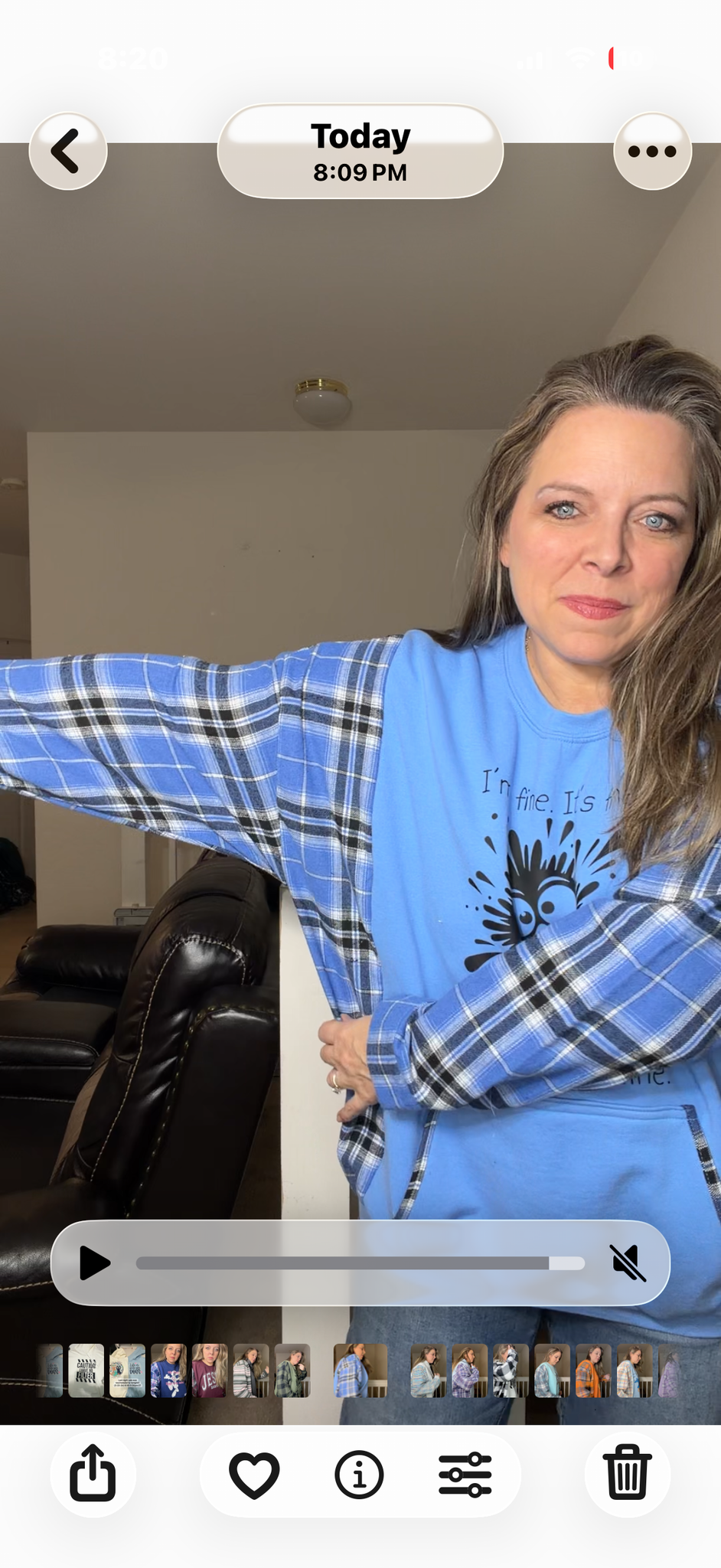 Upcycled I'm Fine - women's 1X midweight sweatshirt with flannel sleeves