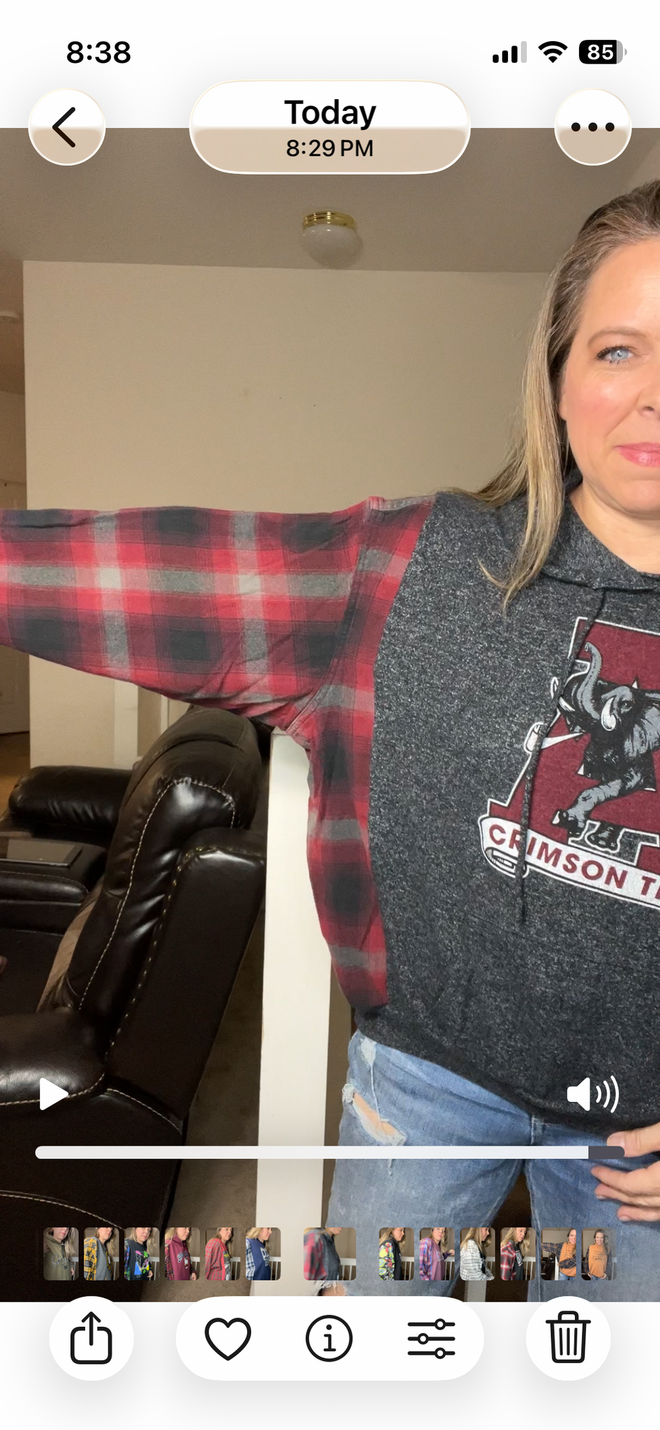 Upcycled Alabama – women’s small/medium thin stretchy sweatshirt with flannel sleeves