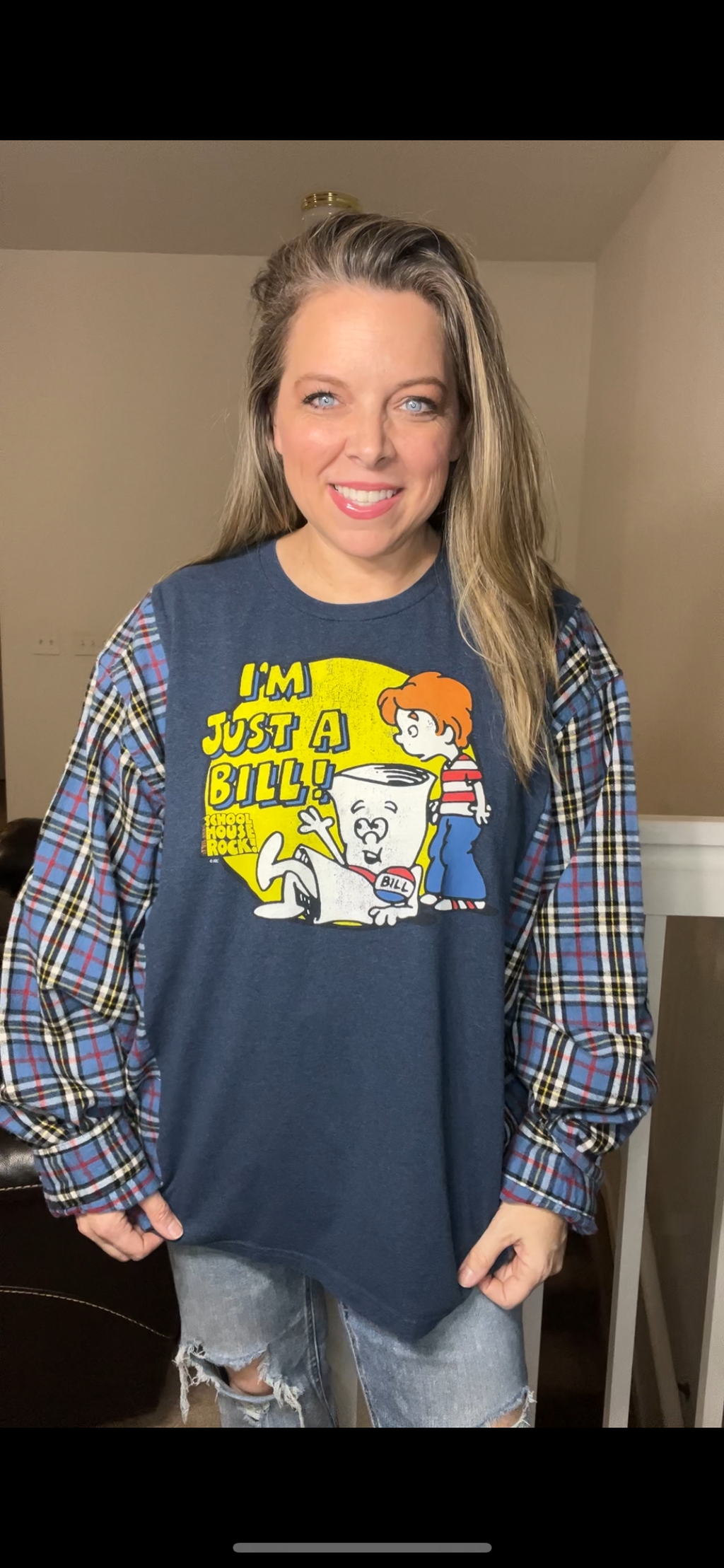 Upcycled Bill – women’s 3X/4X T-shirt with flannel sleeves
