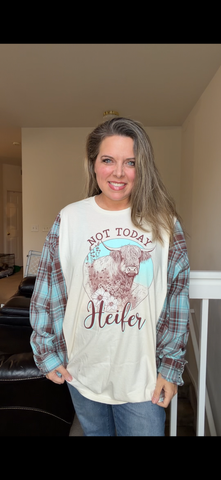 Upcycled Heifer - women's 2X T-shirt with thin flannel sleeves