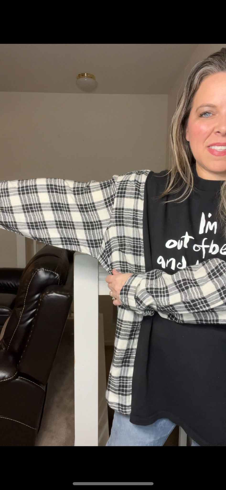 Upcycled Out of bed – women’s 4X T-shirt with flannel sleeves