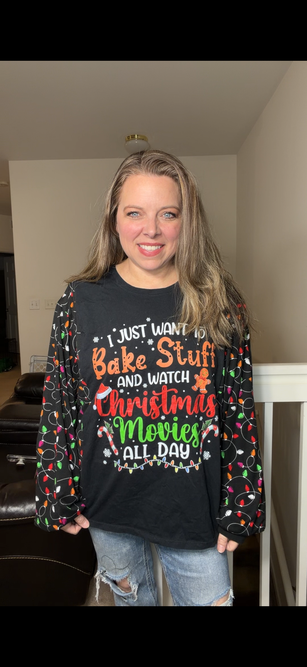 Upcycled Bake and Movies – women's 1X/2X T-shirt with stretch sleeves ￼