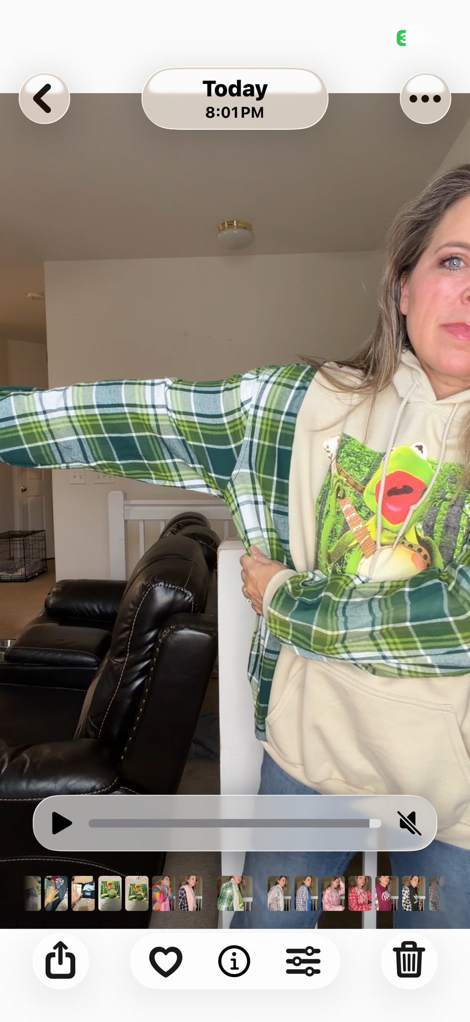 Upcycled Kermit - women's 2X midweight sweatshirt with flannel sleeves