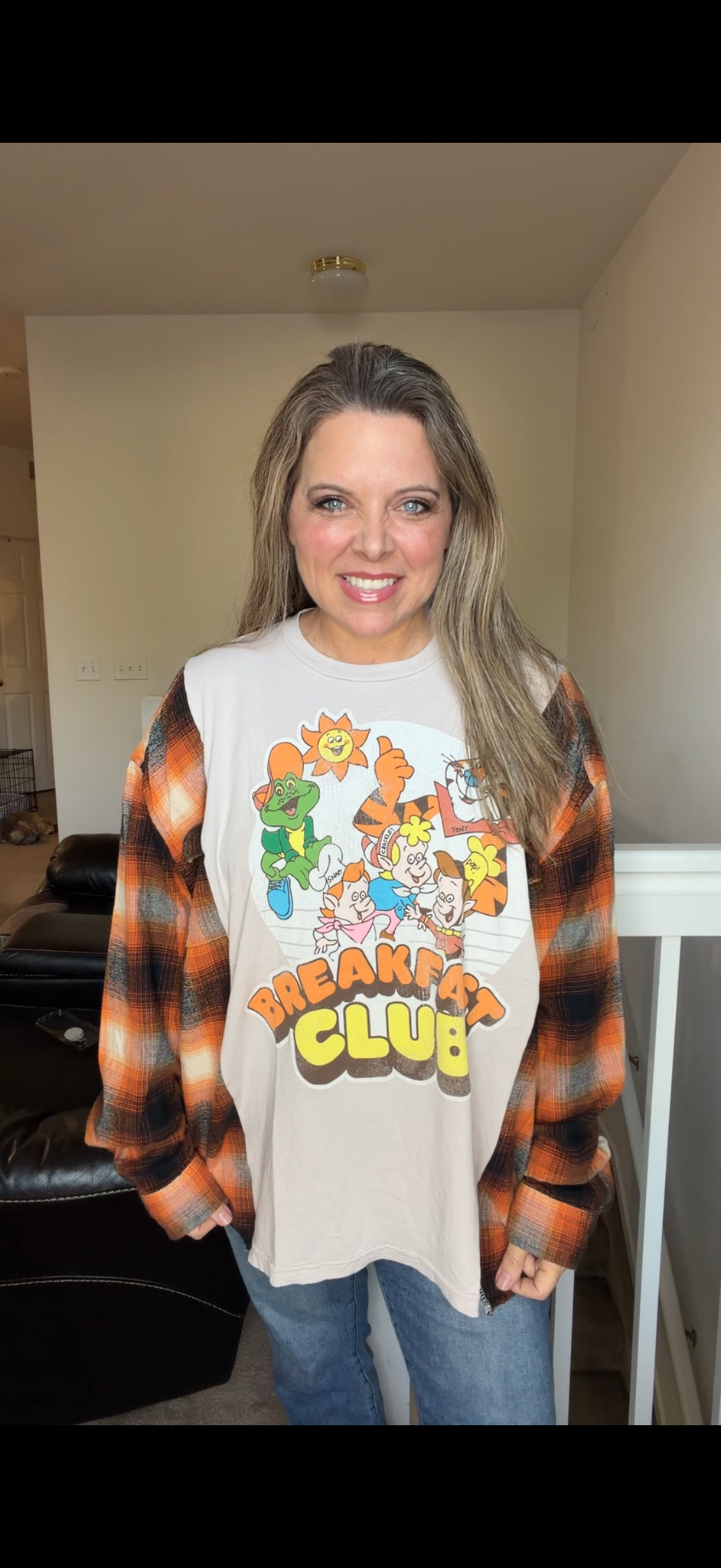 Upcycled Cereal Club - women's 1X/2X T-shirt with flannel sleeves