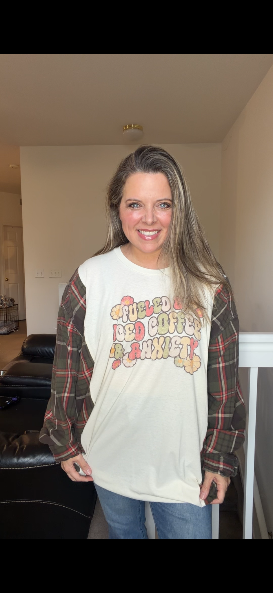 Upcycled Anxiety- women's 5X T-shirt with flannel sleeves