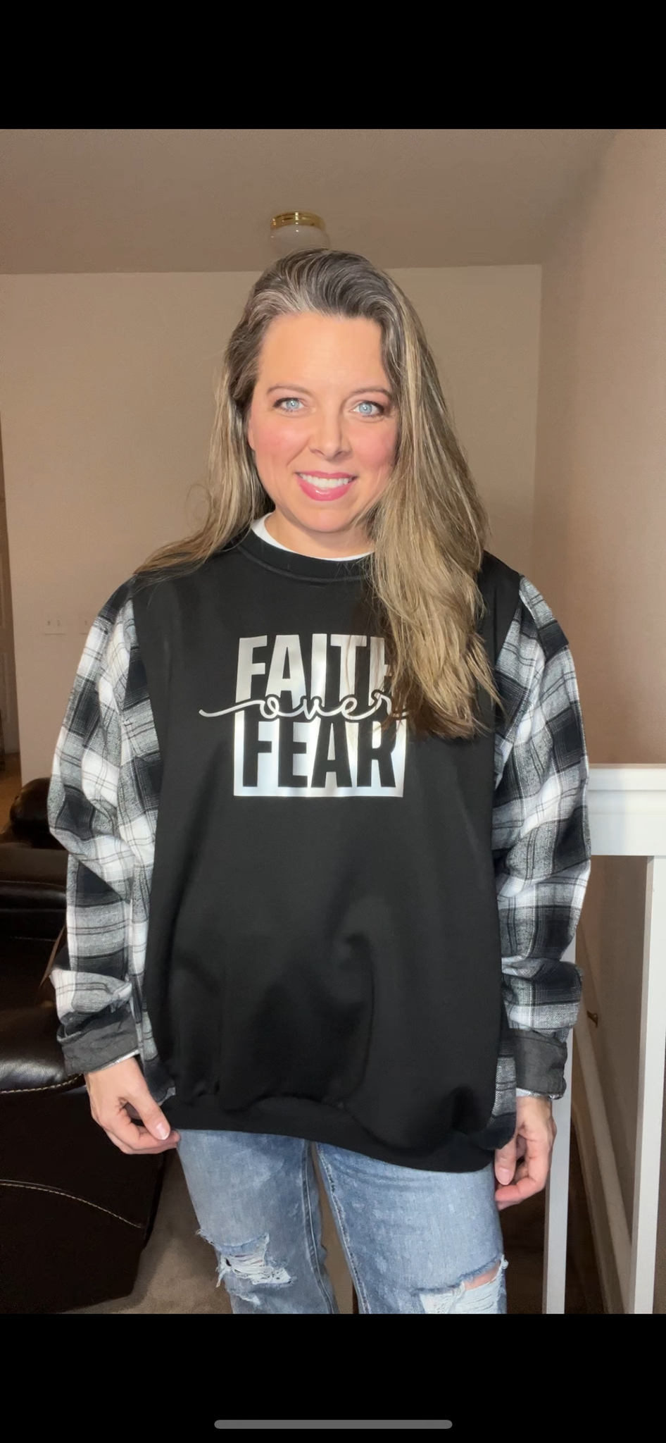Upcycled Faith over Fear – women’s 1X/2X – French terry sweatshirt wit ...