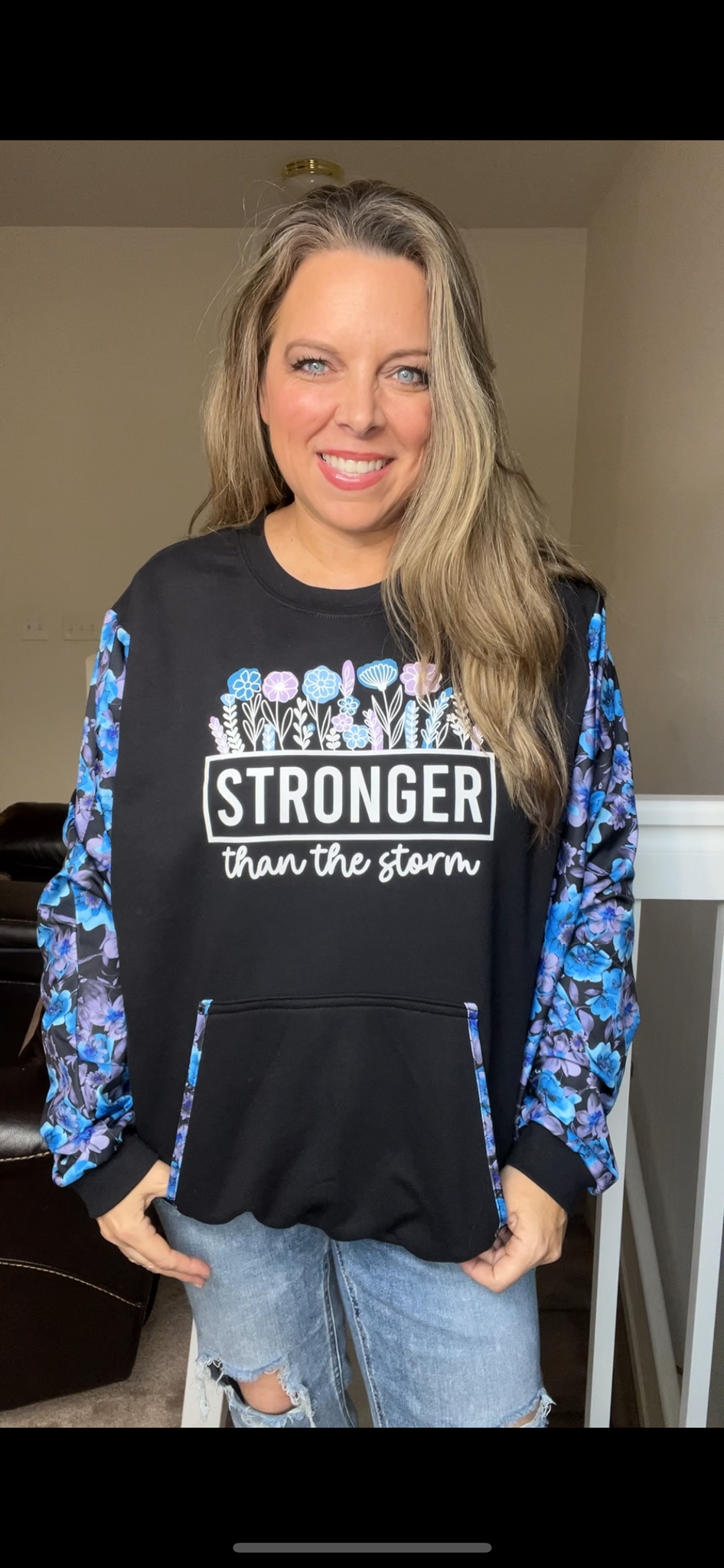 Upcycled Stronger - woman's 2X/3X midweight sweatshirt with stretchy sleeves