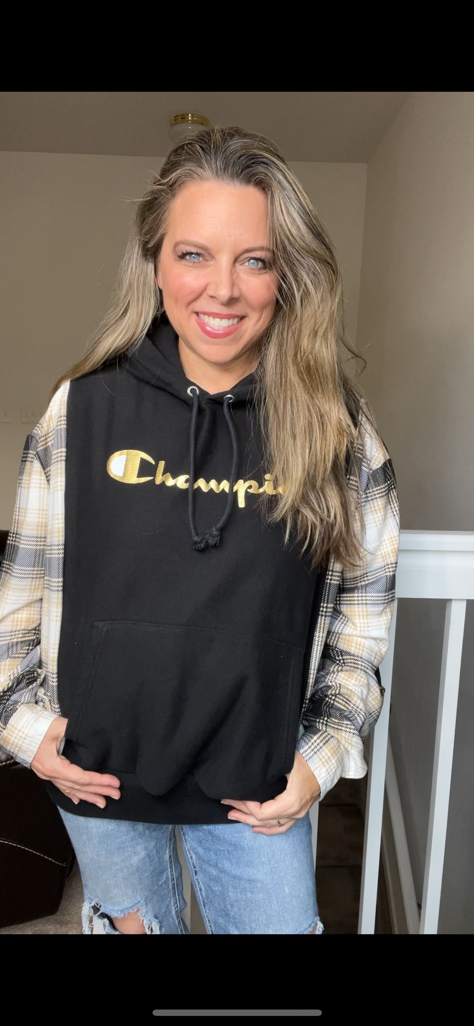 Upcycled Champion - woman's large heavy sweatshirt with stretchy sleeves