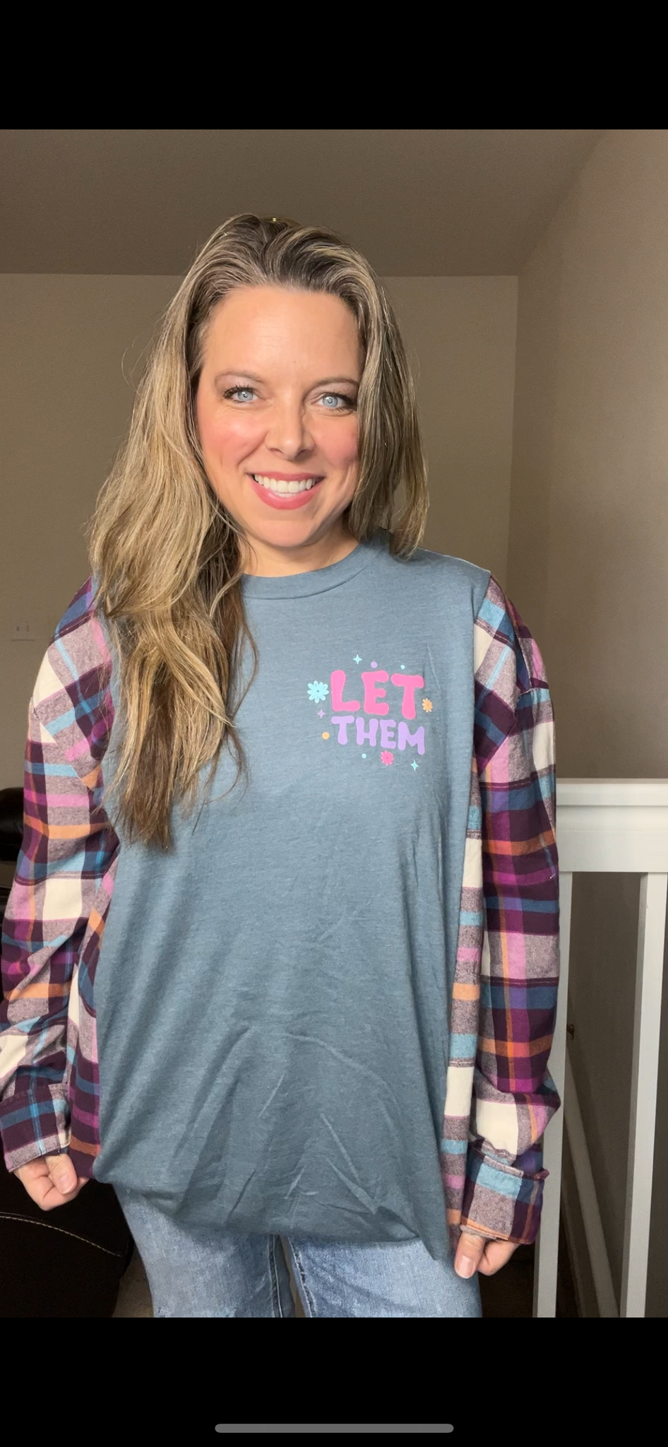Upcycled Let them – women’s 2X T-shirt with flannel sleeves
