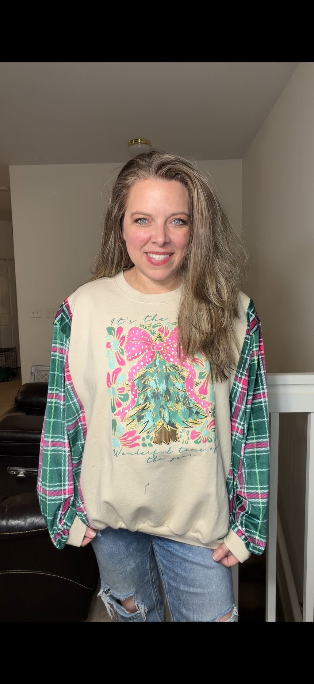 Upcycled Bow Tree – women's 2X midweight sweatshirt with stretch sleeves ￼