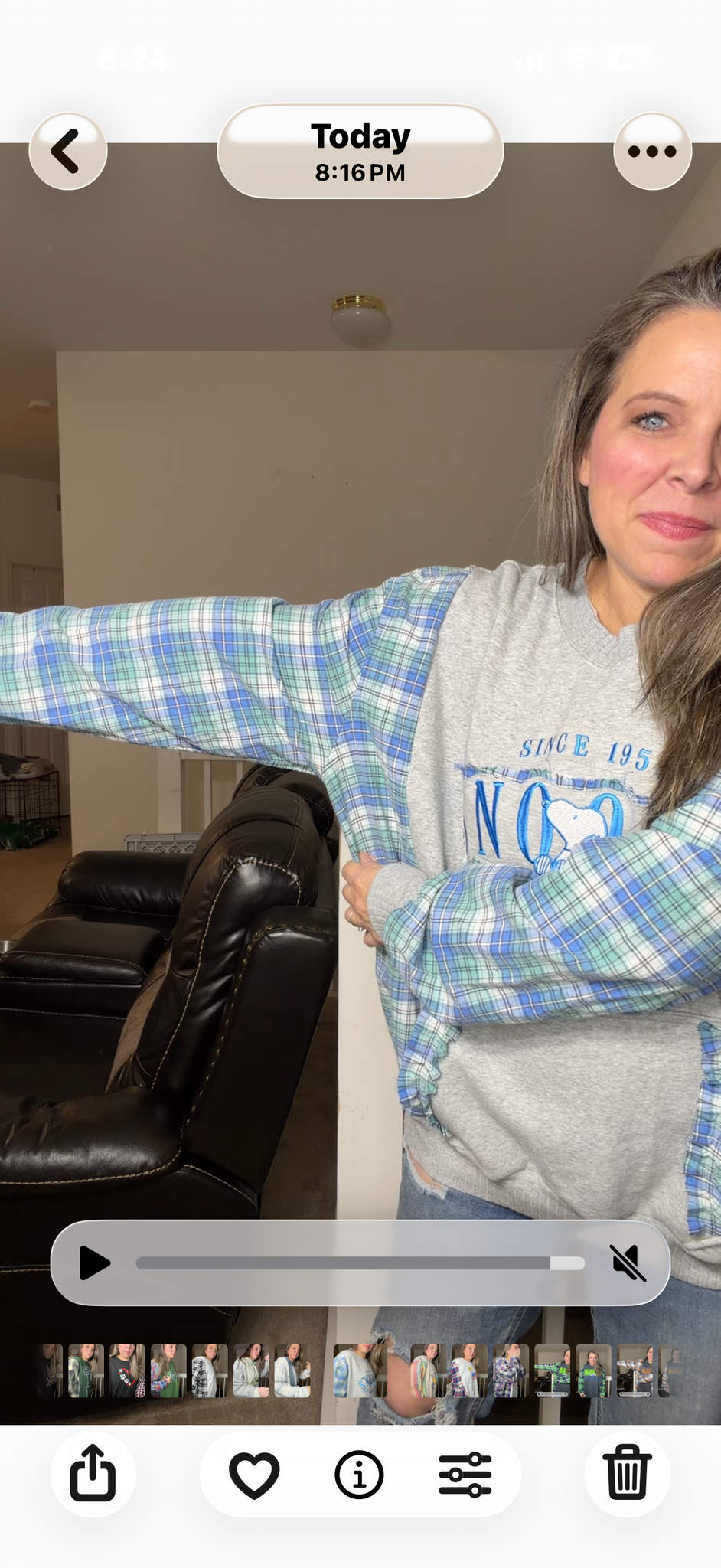 Upcycled Snoopy blue – women's 2X midweight sweatshirt with flannel sleeve