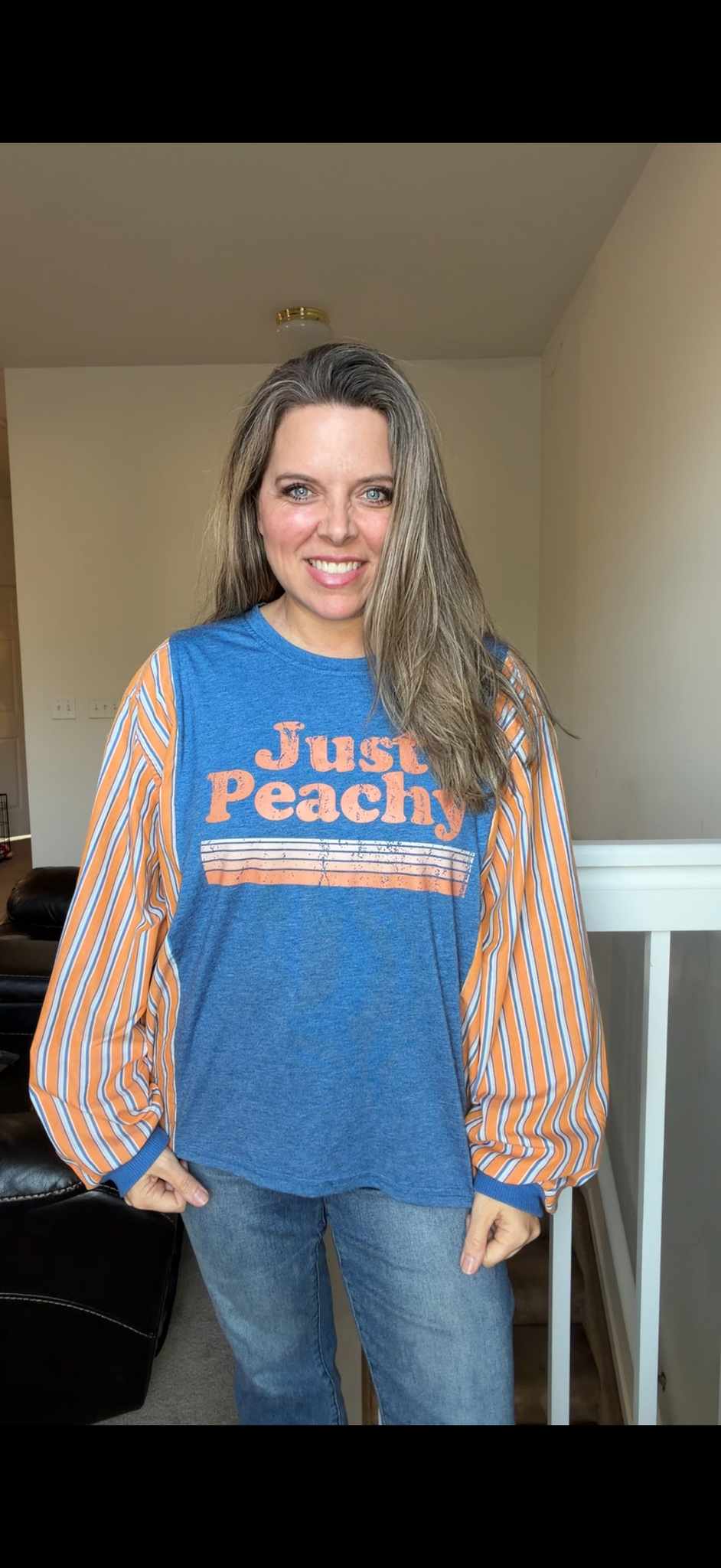 Upcycled Peachy - women's medium/large T-shirt with cotton sleeves