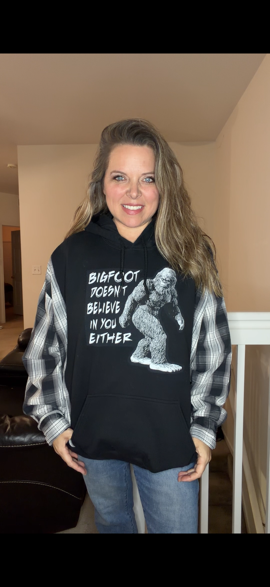 Upcycled Bigfoot - women's 2X/3X midweight Sweatshirt with cotton sleeves