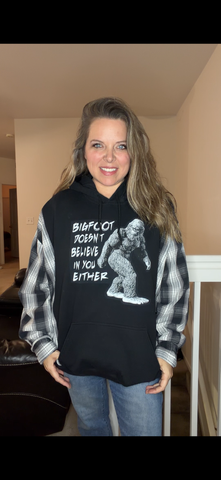 Upcycled Bigfoot - women's 2X/3X midweight Sweatshirt with cotton sleeves