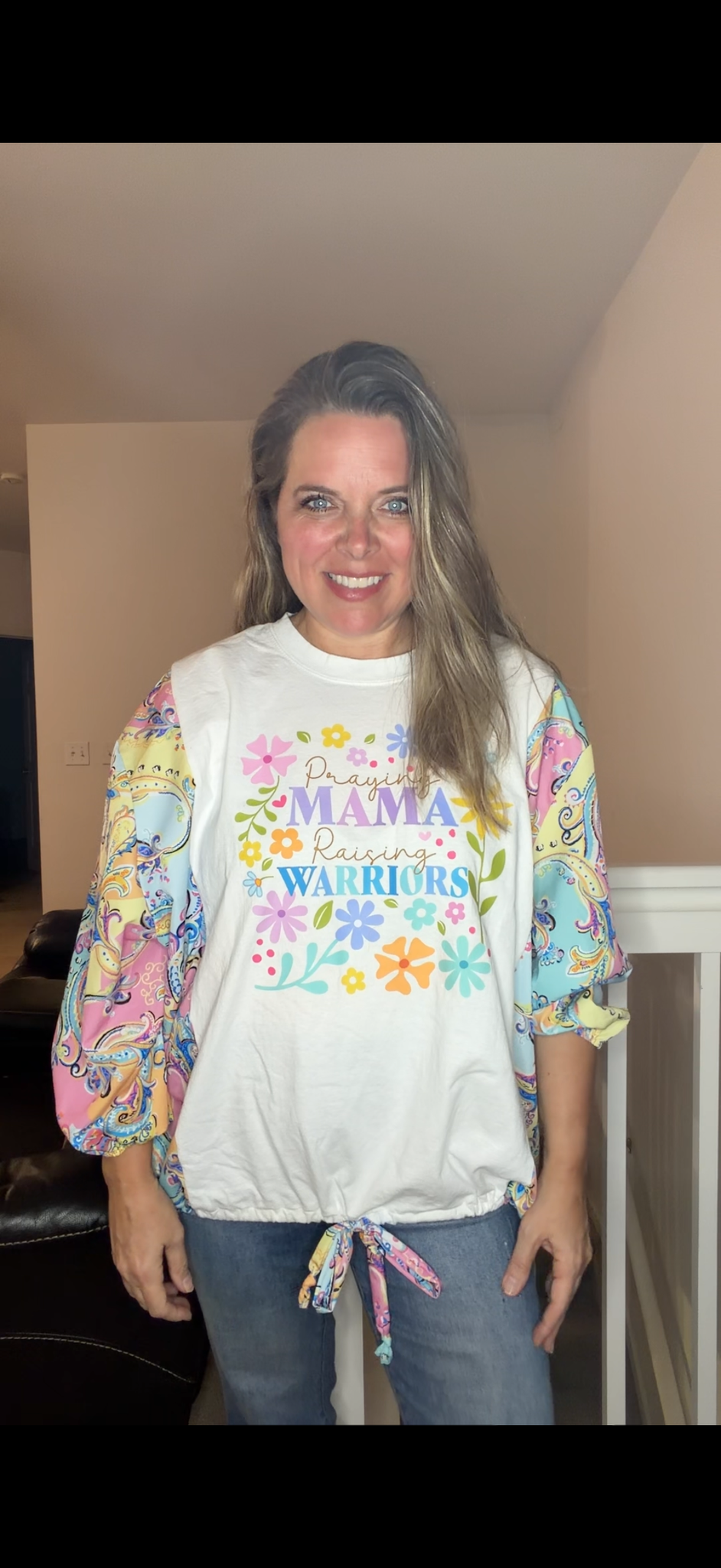 Upcycled Praying Mama - women's 1X/2X T-shirt with 3/4 silky sleeves