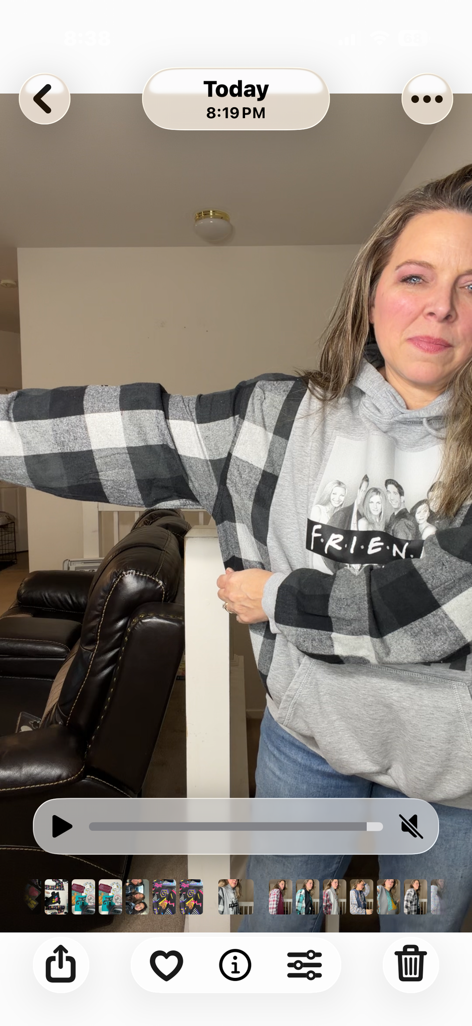 Upcycled Friends – women's large midweight sweatshirt with flannel sleeves