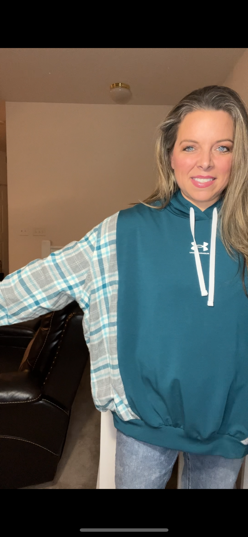 Upcycled Aqua￼ UA - Women’s 1X – thin French terry sweatshirt with flannel sleeves￼