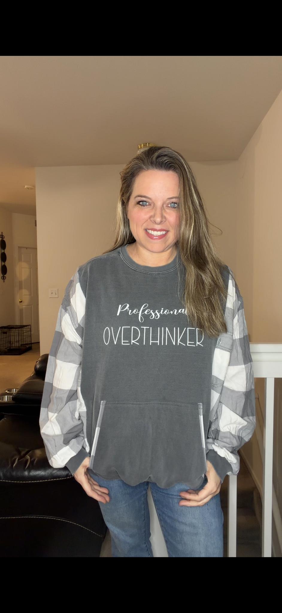 Upcycled Overthinker - women's XL midweight sweatshirt with thin flannel sleeves
