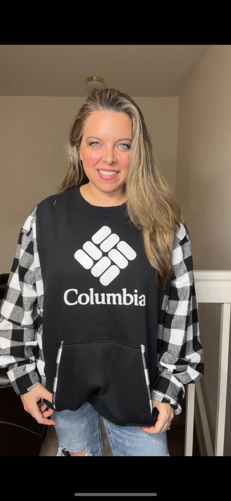 Upcycled Columbia – women’s 2X/3X midweight sweatshirt with flannel sleeves