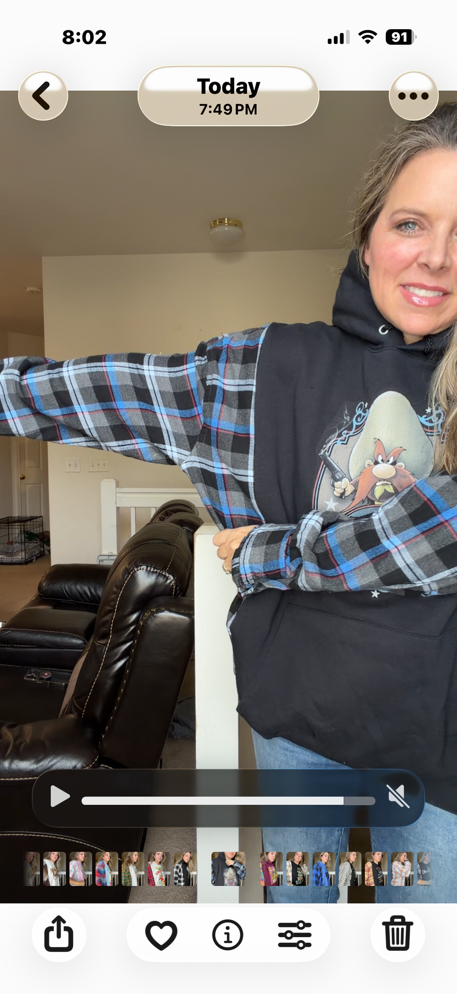 Upcycled Sam - women's 3X midweight sweatshirt with flannel sleeves