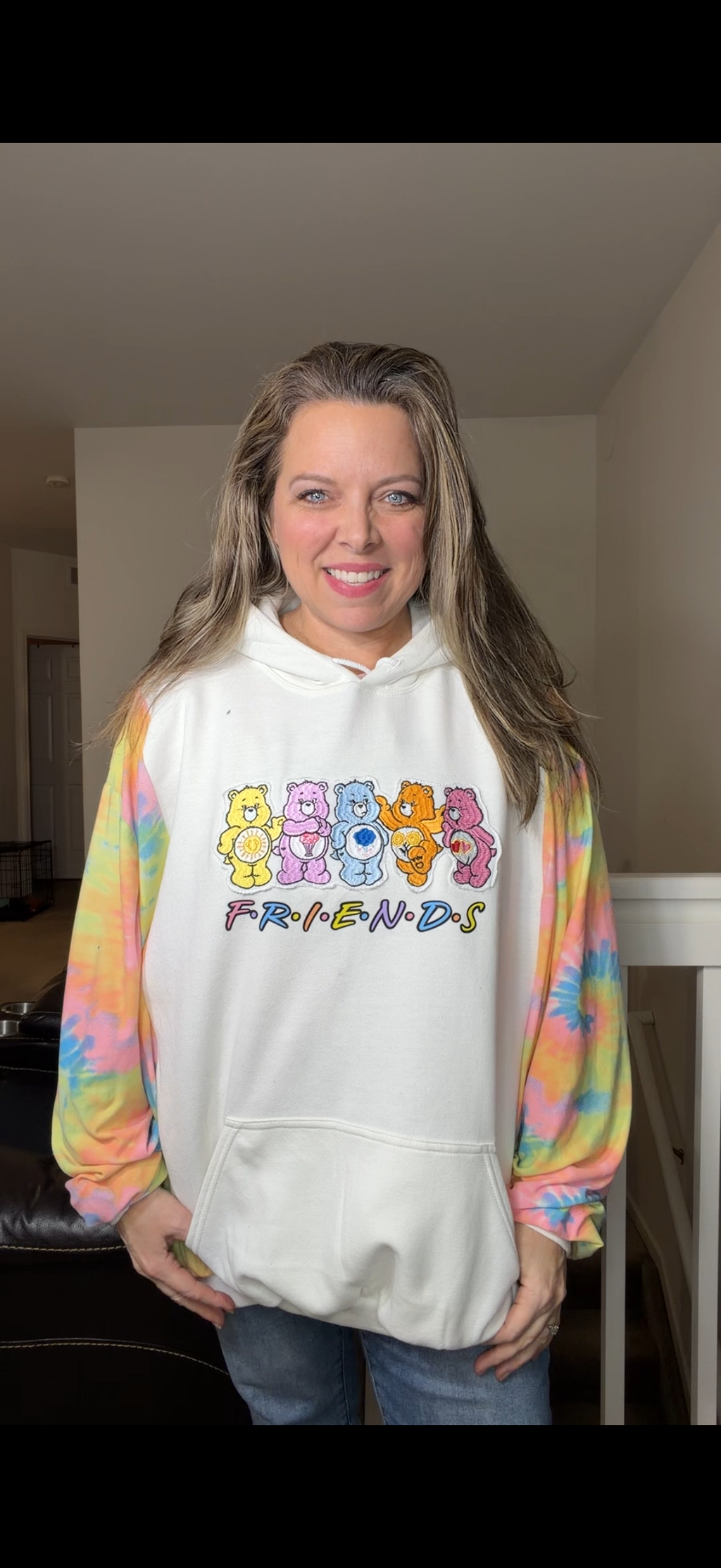 Upcycled Carebear - women's 4X midweight sweatshirt with stretchy sleeves