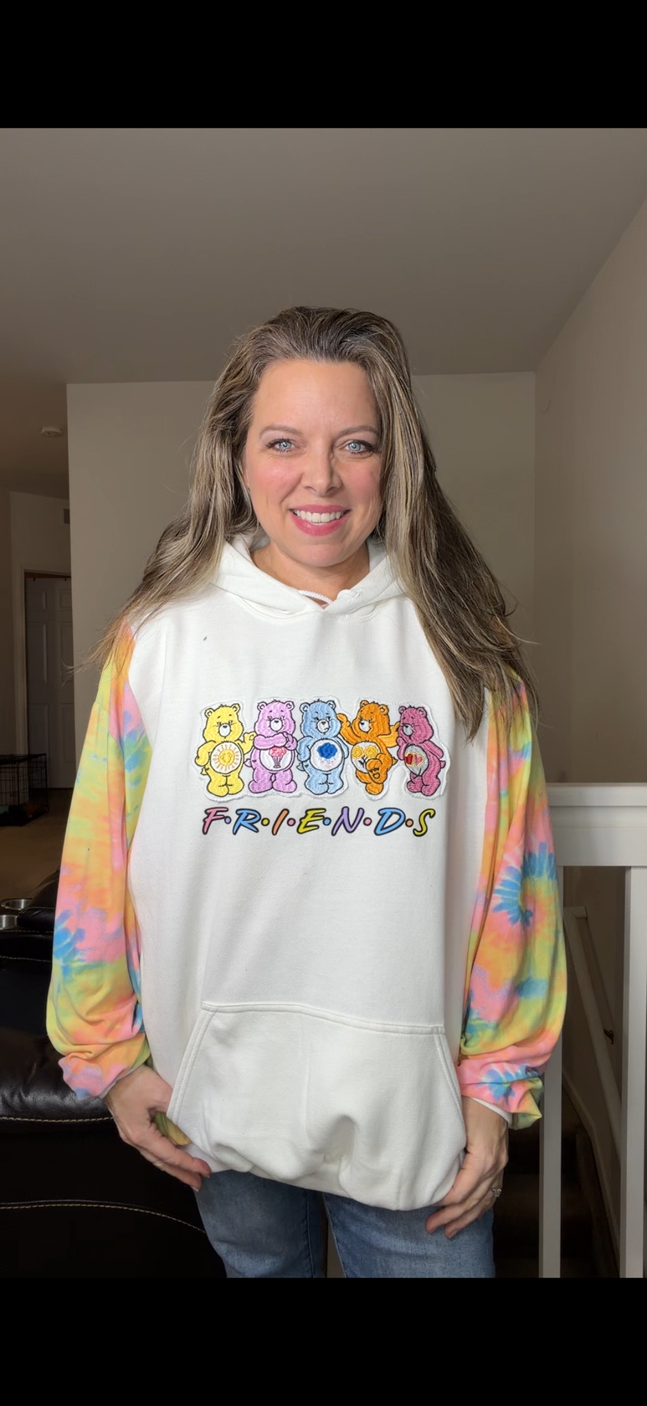 Upcycled Carebear - women's 4X midweight sweatshirt with stretchy sleeves