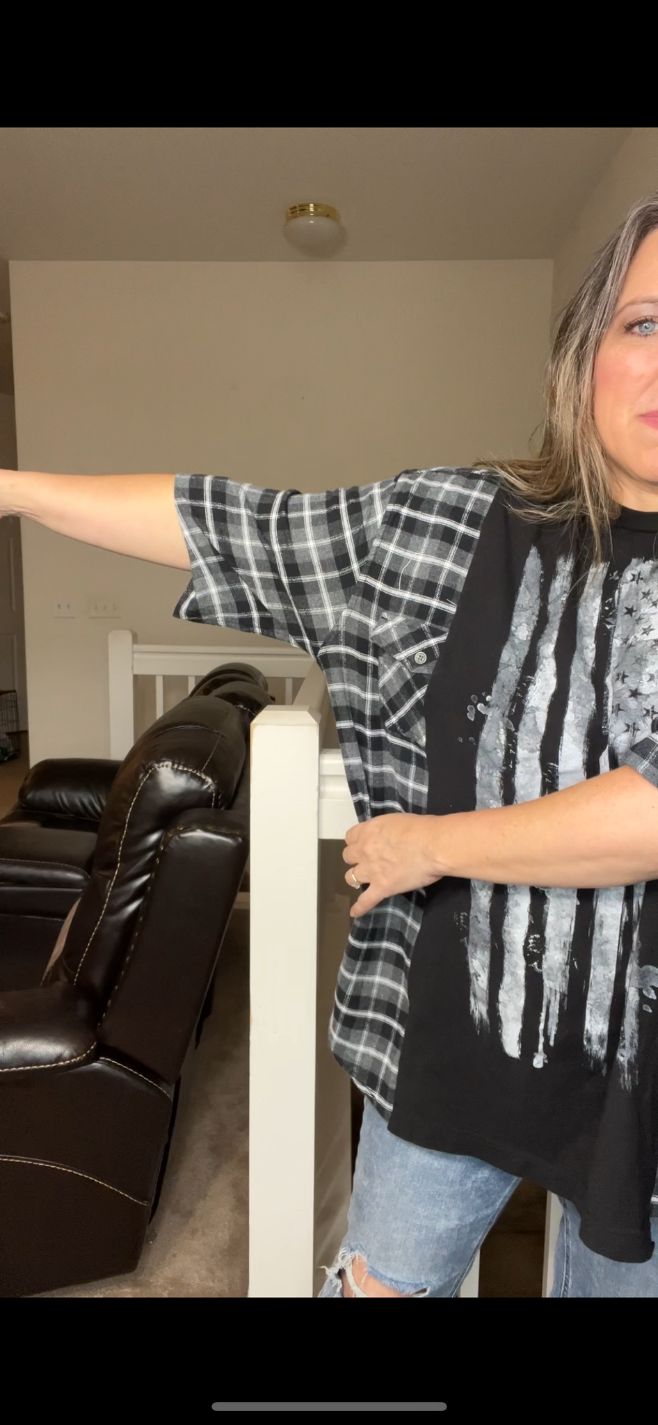 Upcycled flag – women’s 2X T-shirt with short flannel sleeves