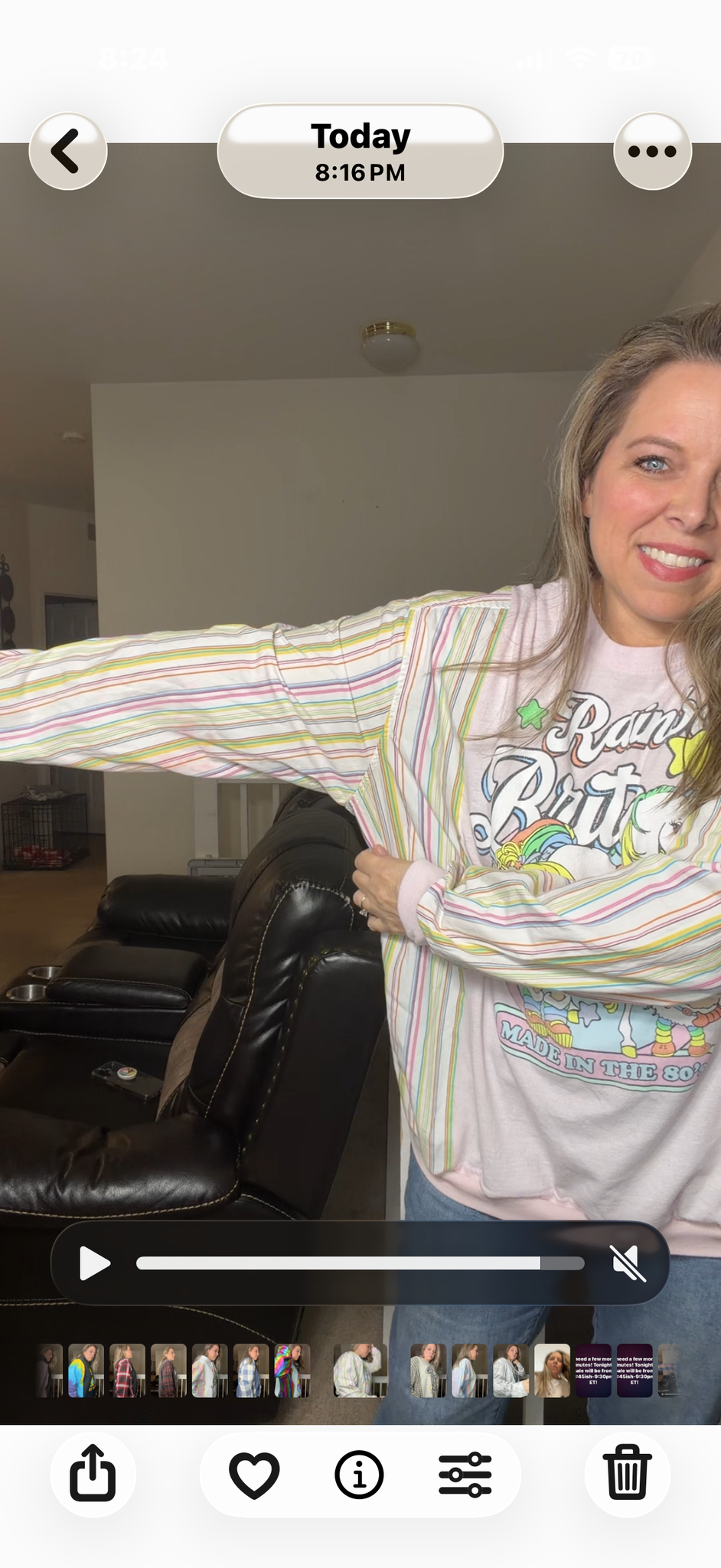Upcycled Rainbow Brite - women's large/XL T-shirt with cotton sleeves