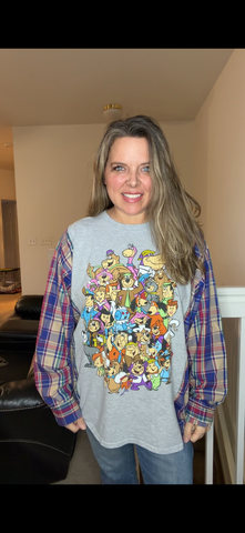 Upcycled Cartoons - women's 1X/2X T-shirt with thin cotton sleeves