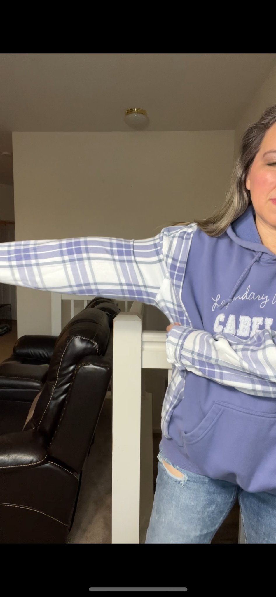 Upcycled Cabela’s – women’s large midweight sweatshirt with flannel sleeves