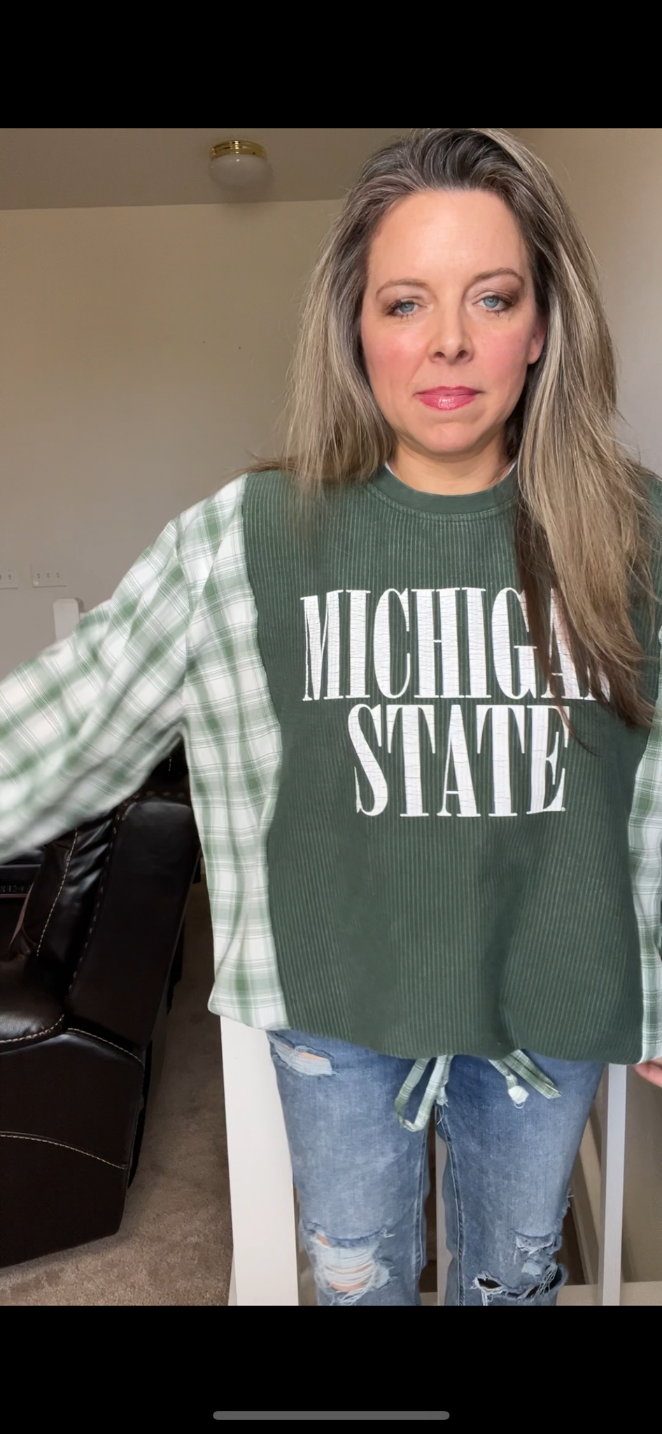 Upcycled ￼MSU - Women’s XL/1X – ribbed sweatshirt with cotton sleeves￼