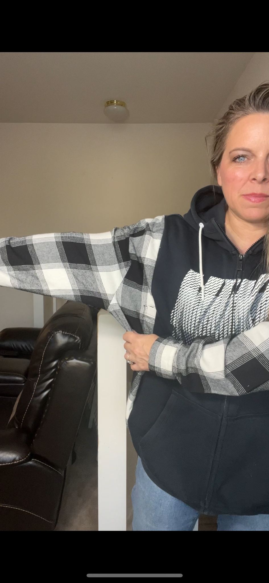 Upcycled Nike zip – women’s 3X/4X midweight sweatshirt with flannel sleeves